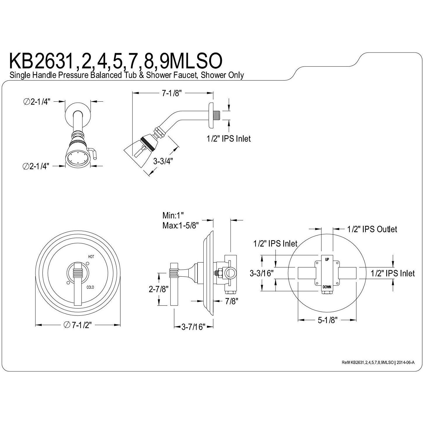 Kingston Brass Kb2635Mlso Milano Shower Only, 7-1/2"", Oil Rubbed Bronze