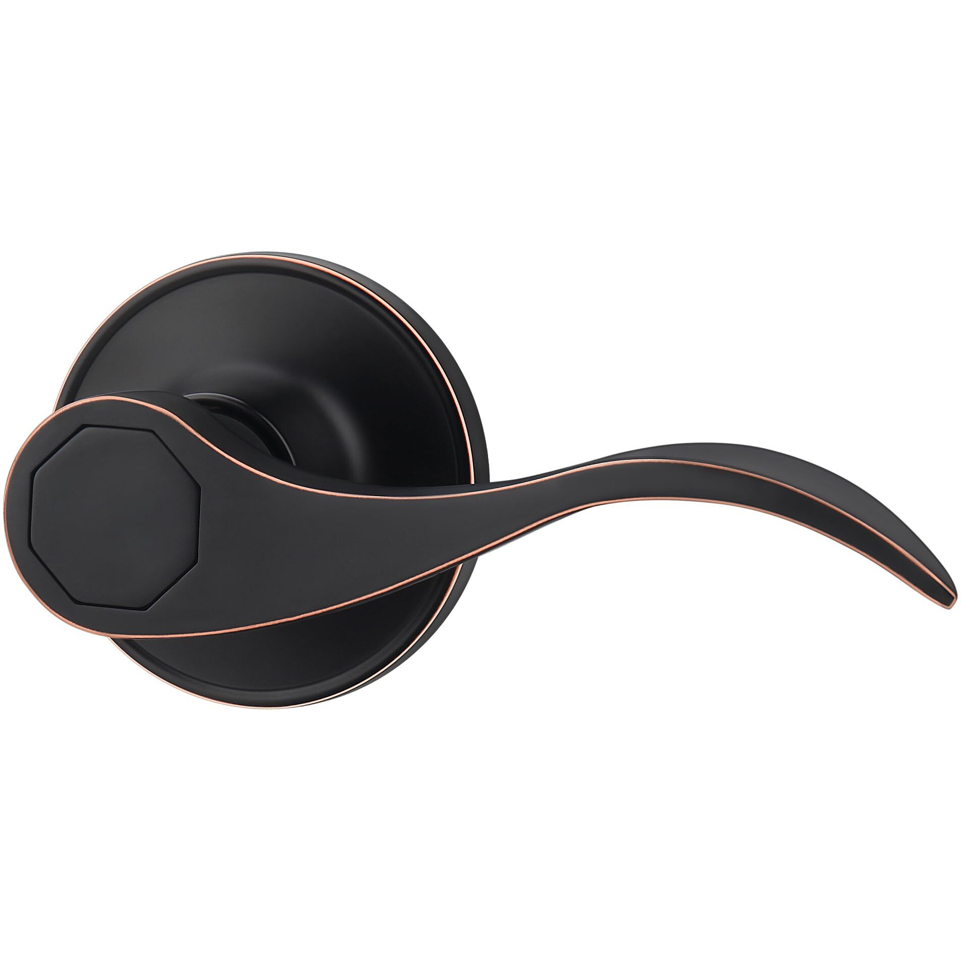 Gaurqiah Wave Style Passage Door Handle Without Keys, 1 Pack Non-Locking Door Lever For Hallway/Closet In Oil Rubbed Bronze Red Edge Finish, No Lock Reversible Lever For Left/Right Doors