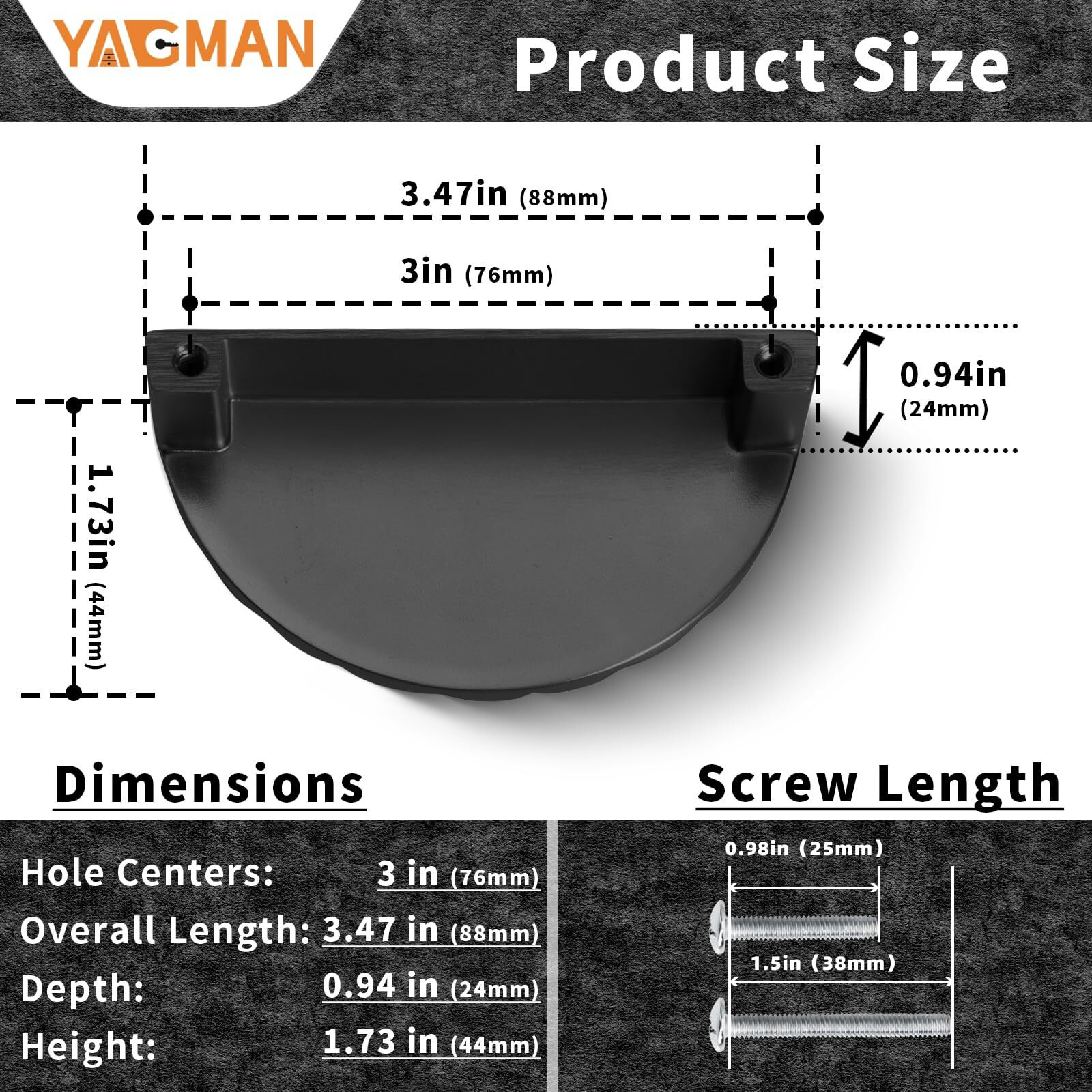 Yagman Oil Rubbed Bronze Cabinet Pulls 10 Pack 3 Inch Modern Drawer Handles Kitchen Cupboard Half Moon Bathroom Dresser Sunflower Cup Pull Sh-Orb76-10