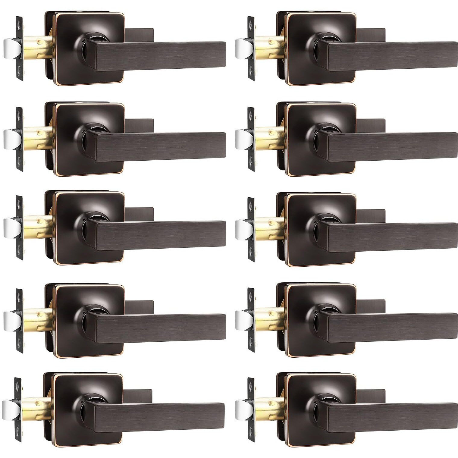Gobekor Oil Rubbed Bronze Door Handles Interior Passage Door Levers Hall Closet Door Locks Bronze Square Door Handle Set, 10 Pack