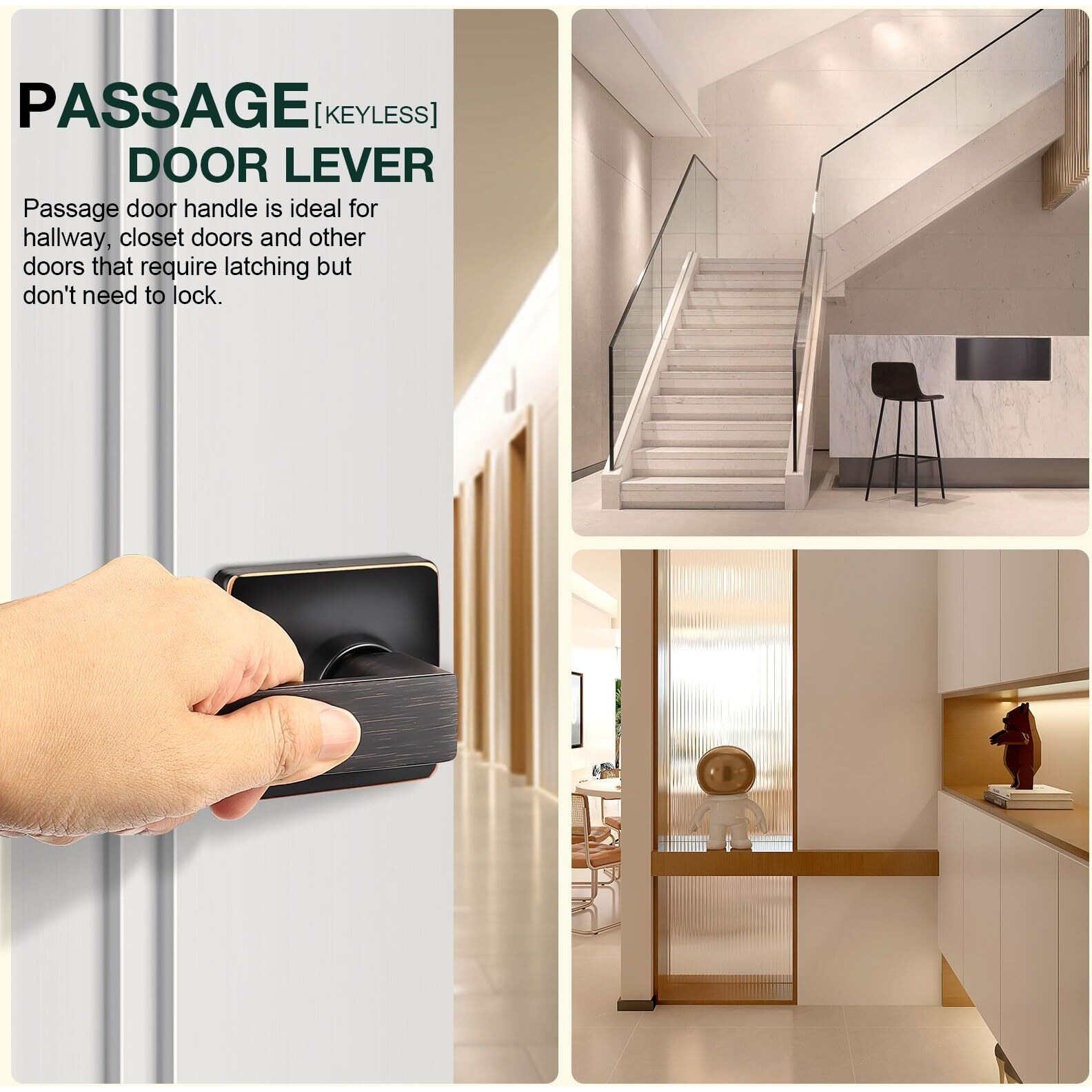 Gobekor Oil Rubbed Bronze Door Handles Interior Passage Door Levers Hall Closet Door Locks Bronze Square Door Handle Set, 10 Pack