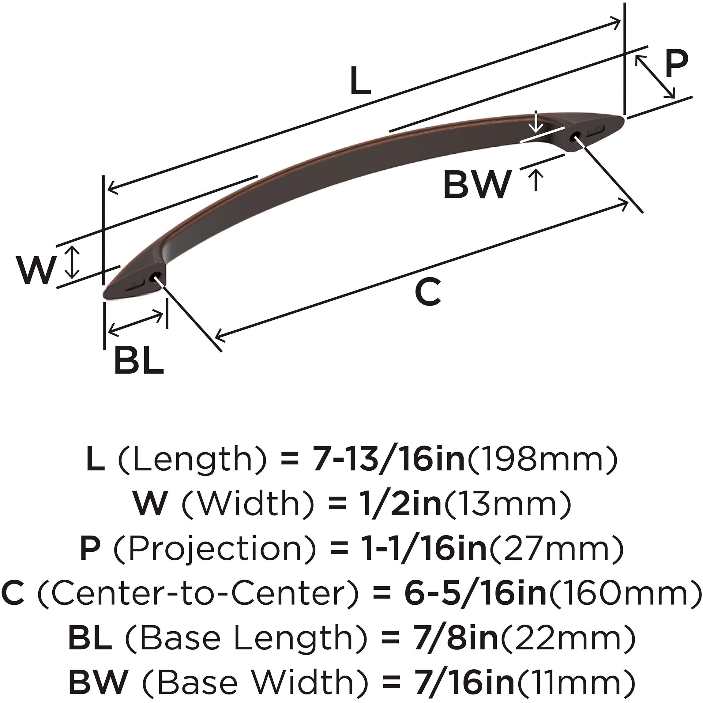 Amerock Arc 6-5/16 Inch (160Mm) Center-To-Center Oil-Rubbed Bronze Cabinet Pull - 25 Pack