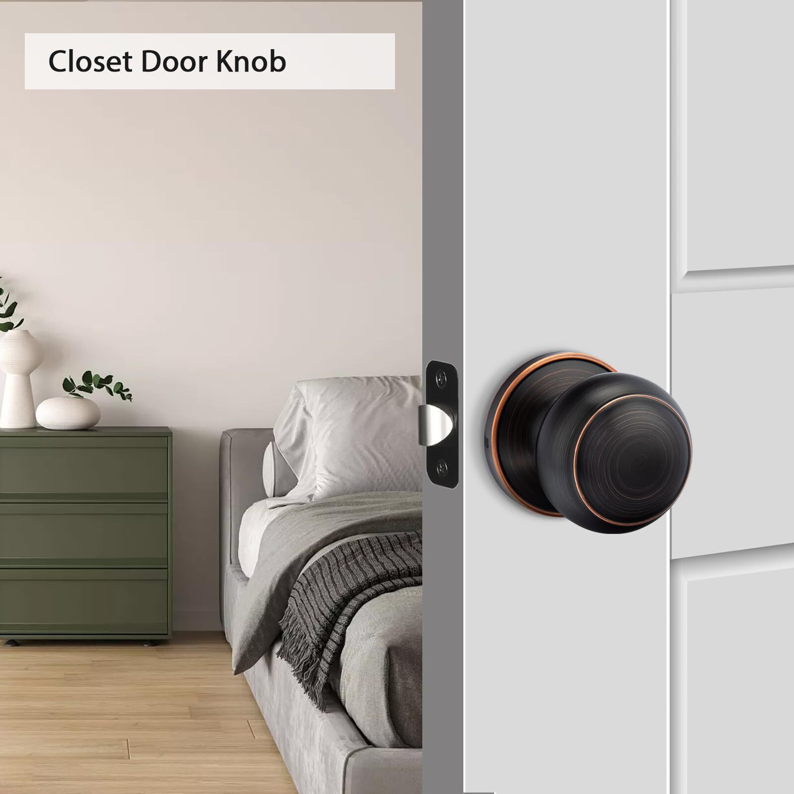 Goldenwarm Oil Rubbed Bronze Door Knob Interior, Keyless Round Closet Door Knobs, Interior Door Knob For Closet, Hallway(3 Pack)