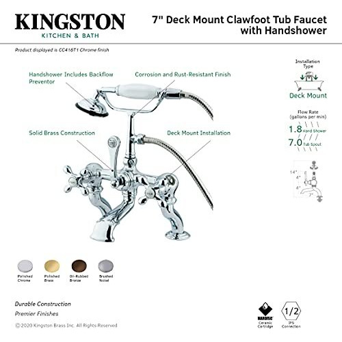 Kingston Brass Cc415T5 Vintage Clawfoot Tub Faucet, 3-3/8-Inch Adjustable Spread, Oil Rubbed Bronze