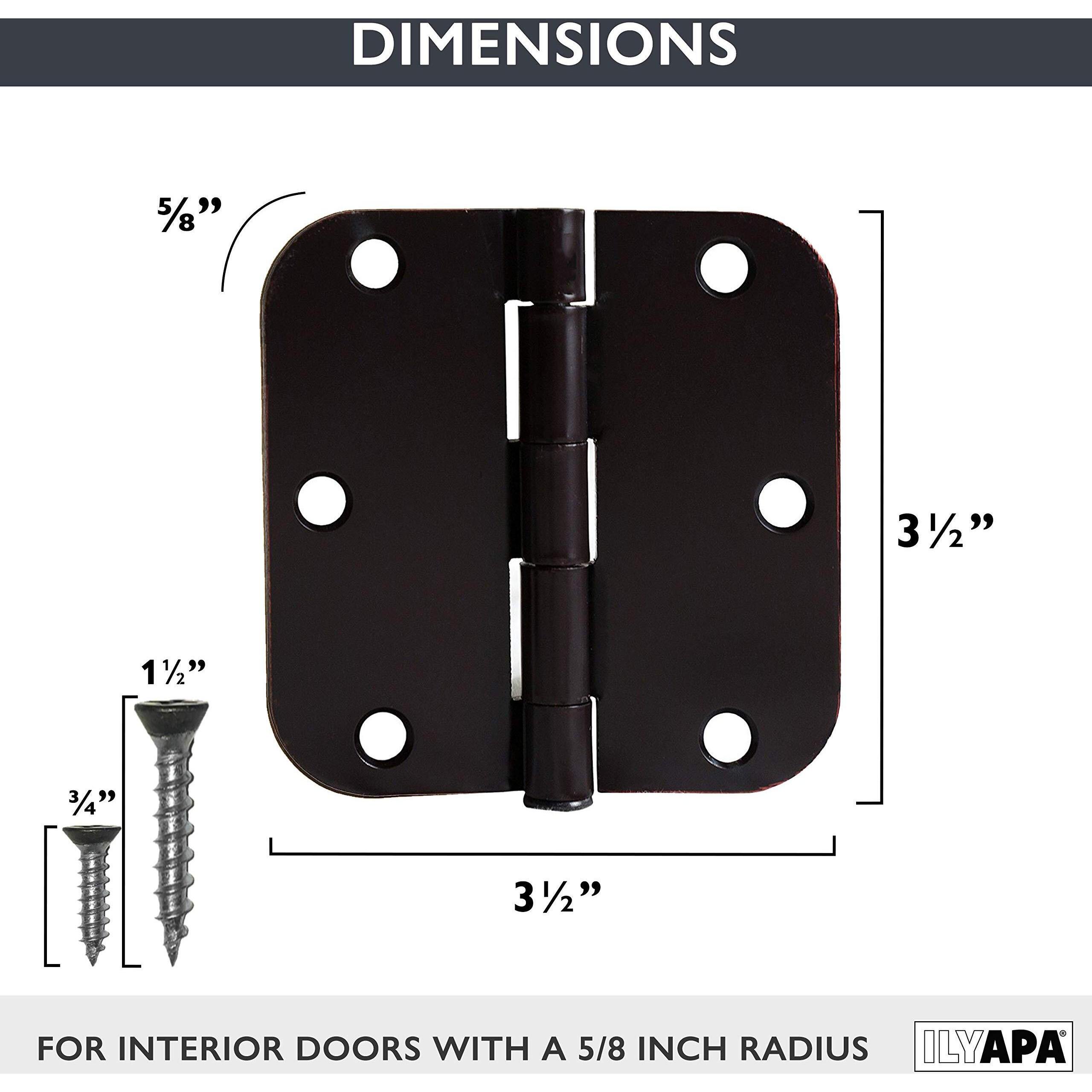Ilyapa 48 Pack Oil Rubbed Bronze Door Hinges - 3.5 X 3.5 Inch Interior Door Hinges - 3 1/2 Inches, With 5/8 Inch Radius Corners