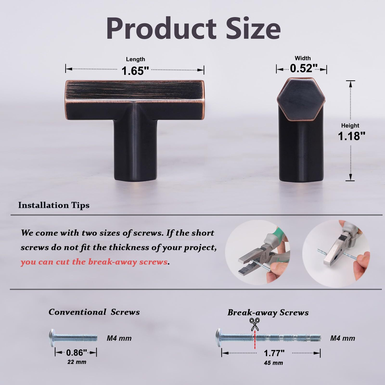 Xlroaafs 10 Pack Oil Rubbed Bronze Kitchen Cabinet Knobs,T Bar 1.65"" Zinc Alloy Antique Bronze Knobs For Cabinets And Dresser Drawers,Bronze Drawer Pulls