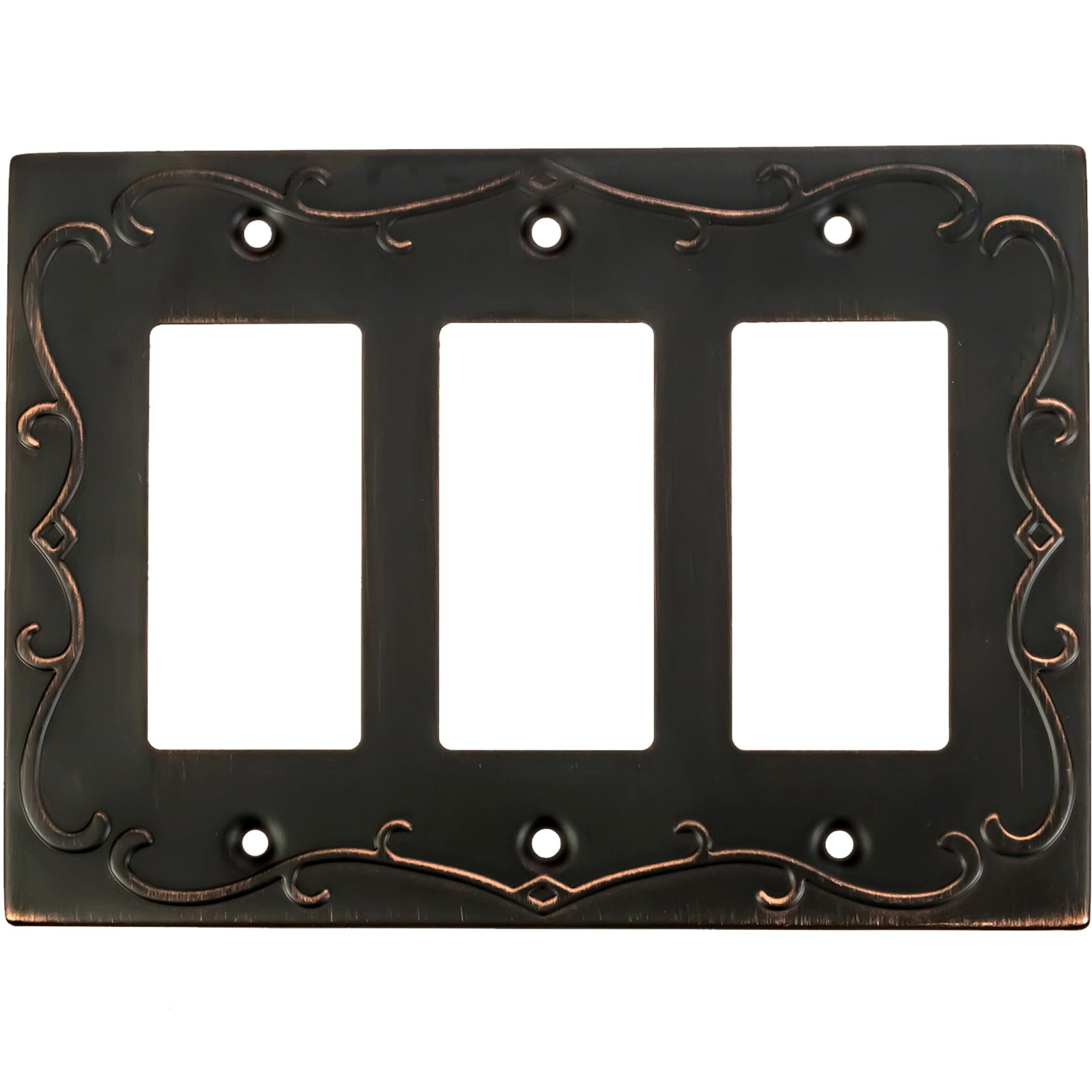 Sleeklighting | Wall Plates Decorative Regal Scrollwork Oil Rubbed Bronze | Electric Outlet And Switch Covers| Style 3 Gang Decorator (1 Pack)