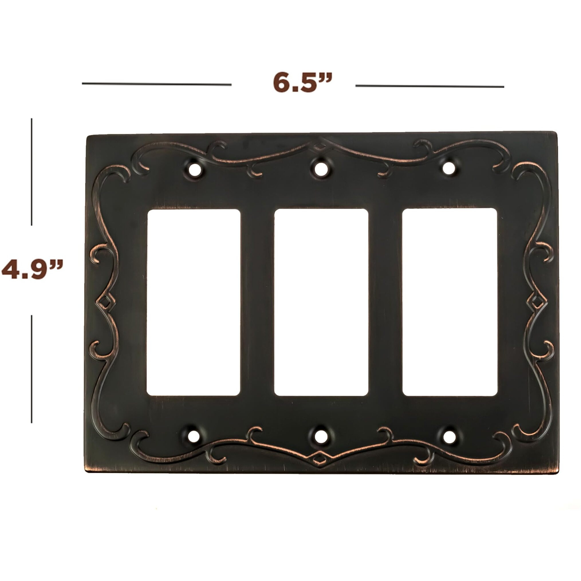 Sleeklighting | Wall Plates Decorative Regal Scrollwork Oil Rubbed Bronze | Electric Outlet And Switch Covers| Style 3 Gang Decorator (1 Pack)