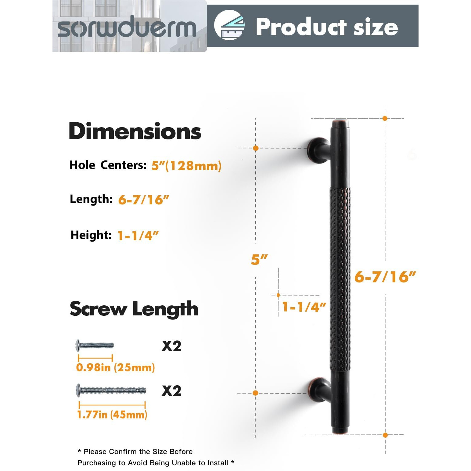 Sorwduerm 2 Pack 5 Inch(128Mm) Oil Rubbed Bronze Cabinet Handles Knurled Kitchen Cabinet Pulls Cupboard Kitchen Hardware Drawer Pulls Dresser Handles