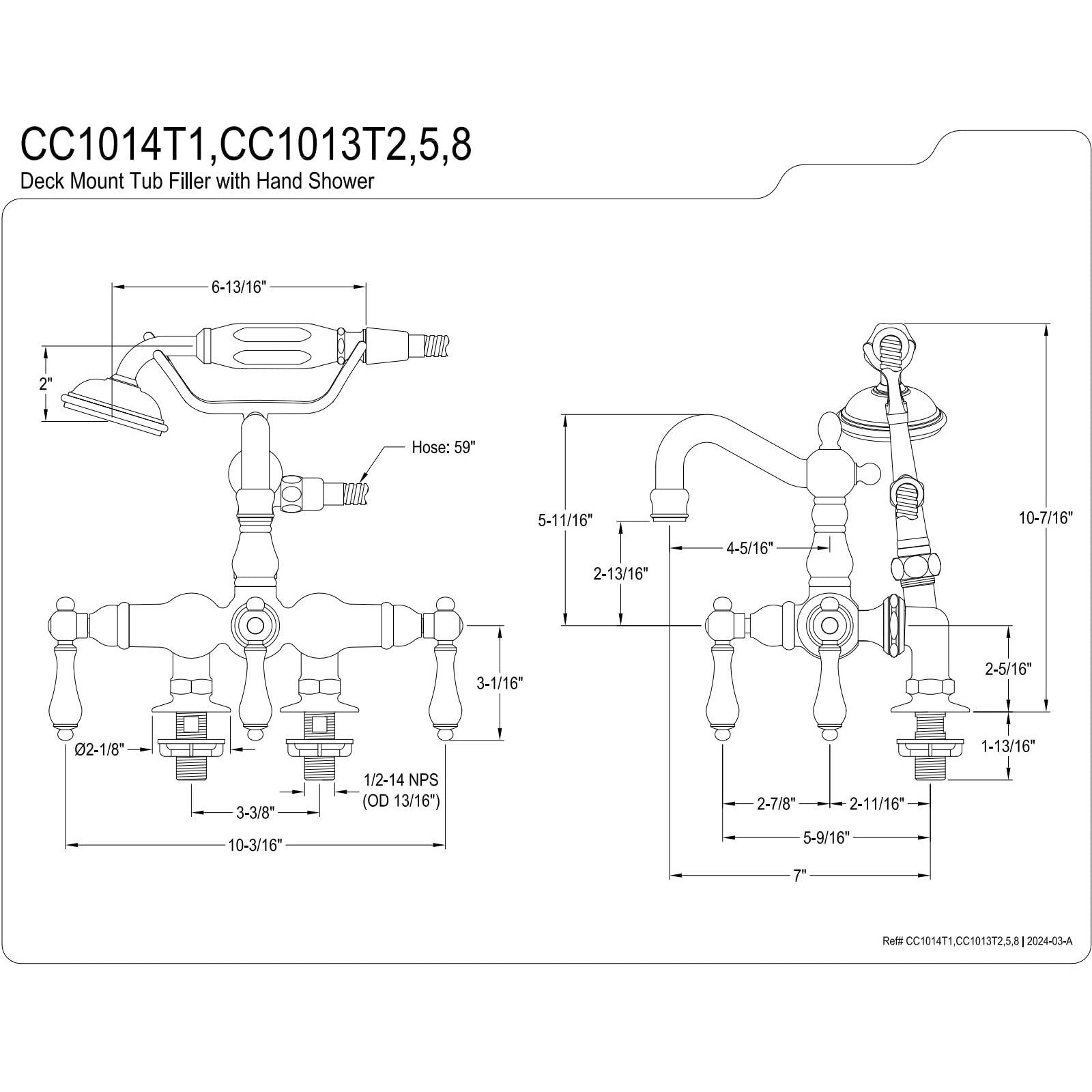 Kingston Brass Cc1013T5 Vintage Clawfoot Tub Faucet, 3-3/8-Inch Center, Oil Rubbed Bronze