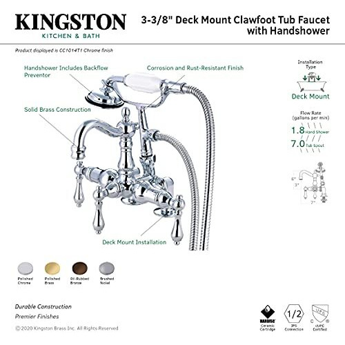 Kingston Brass Cc1013T5 Vintage Clawfoot Tub Faucet, 3-3/8-Inch Center, Oil Rubbed Bronze