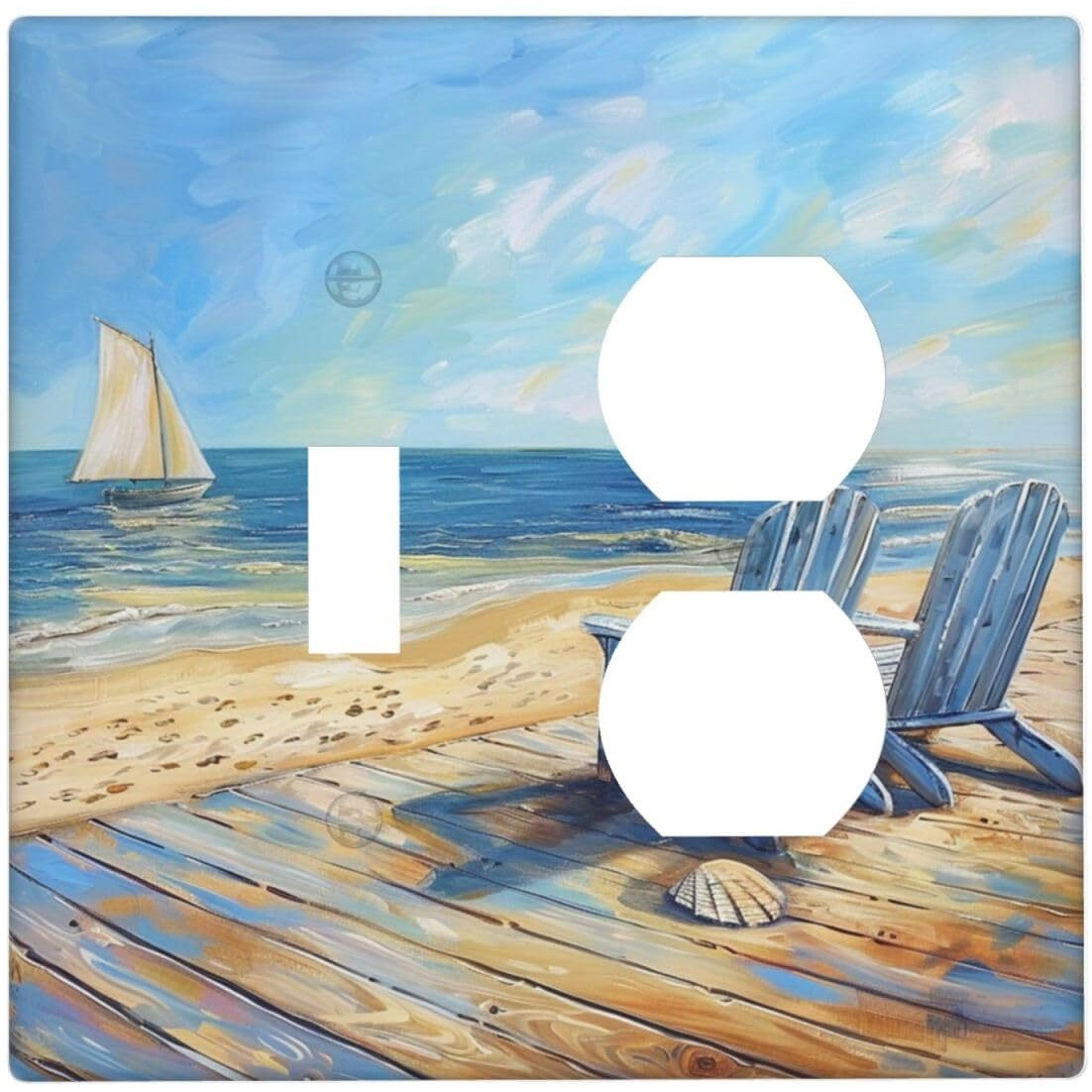 Xuejiaku Outlet Covers Sea Beach Chair Oil Painting Ocean Sailboat 2 Gang Decorative Socket Cover 1 Toggle Duplex Combo Light Switch Cover Gfci Electrical Wallplates For Bathroom Home Decor