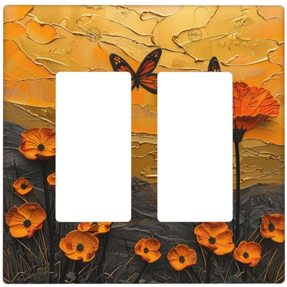 Xuejiaku Outlet Covers Oil Painting Abstract Orange Butterfly Flower 2 Gang Light Switch Cover Double Rocker Wallplates Decorative Electrical Gfci Socket Cover For Bedroom Home Decor