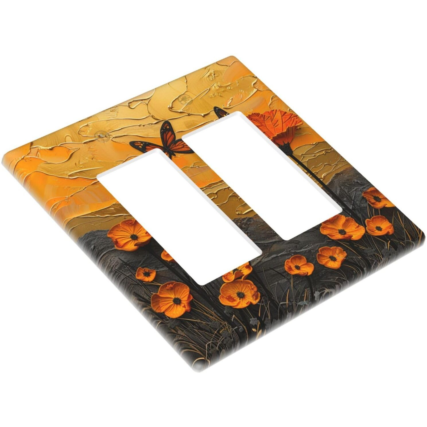 Xuejiaku Outlet Covers Oil Painting Abstract Orange Butterfly Flower 2 Gang Light Switch Cover Double Rocker Wallplates Decorative Electrical Gfci Socket Cover For Bedroom Home Decor