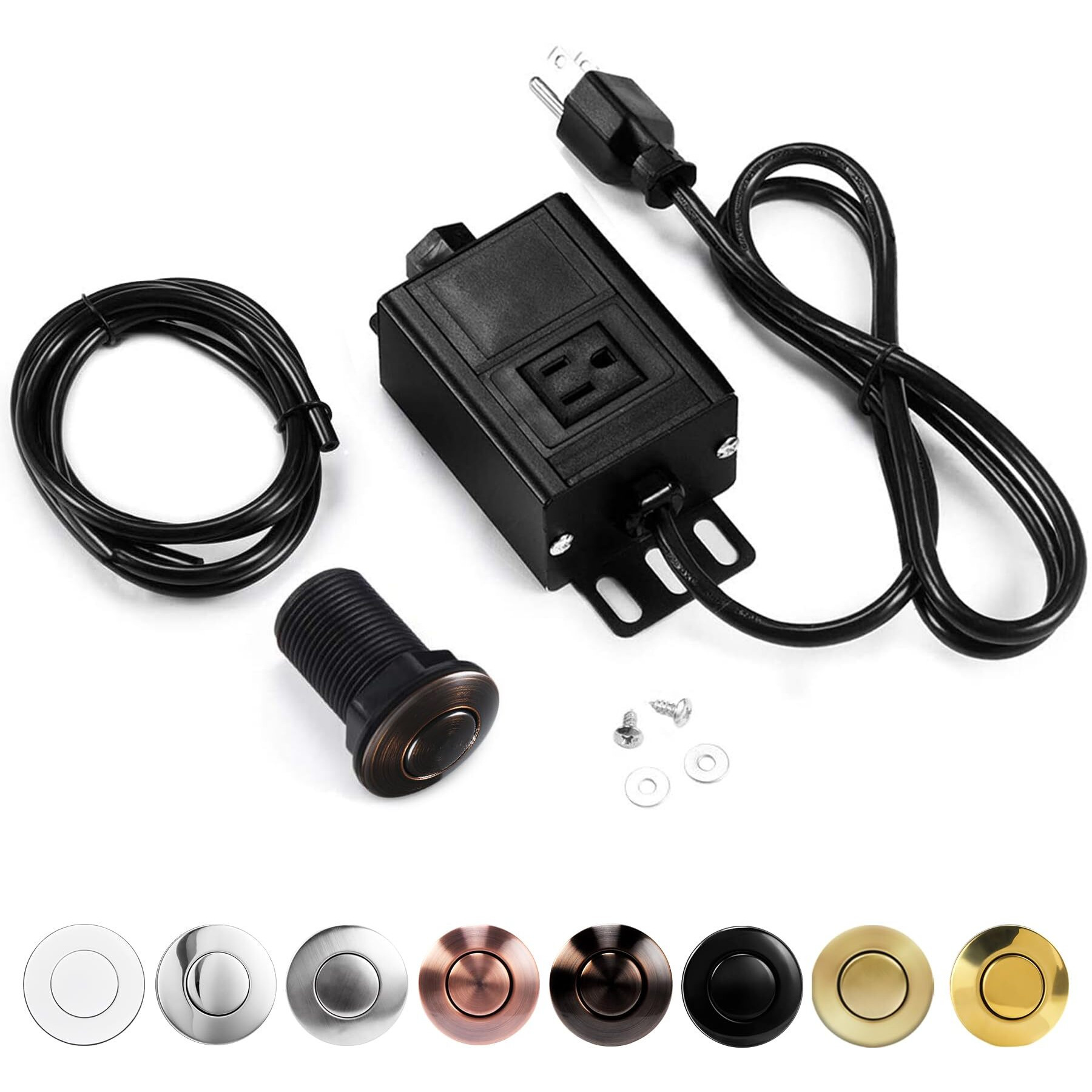 Cleesink Garbage Disposal Air Switch Kit, Stainless Steel & Oil Rubbed Bronze Sink Top Short Air Switch Button With Aluminum Power Module - Compatible With Most Food Waste Disposers