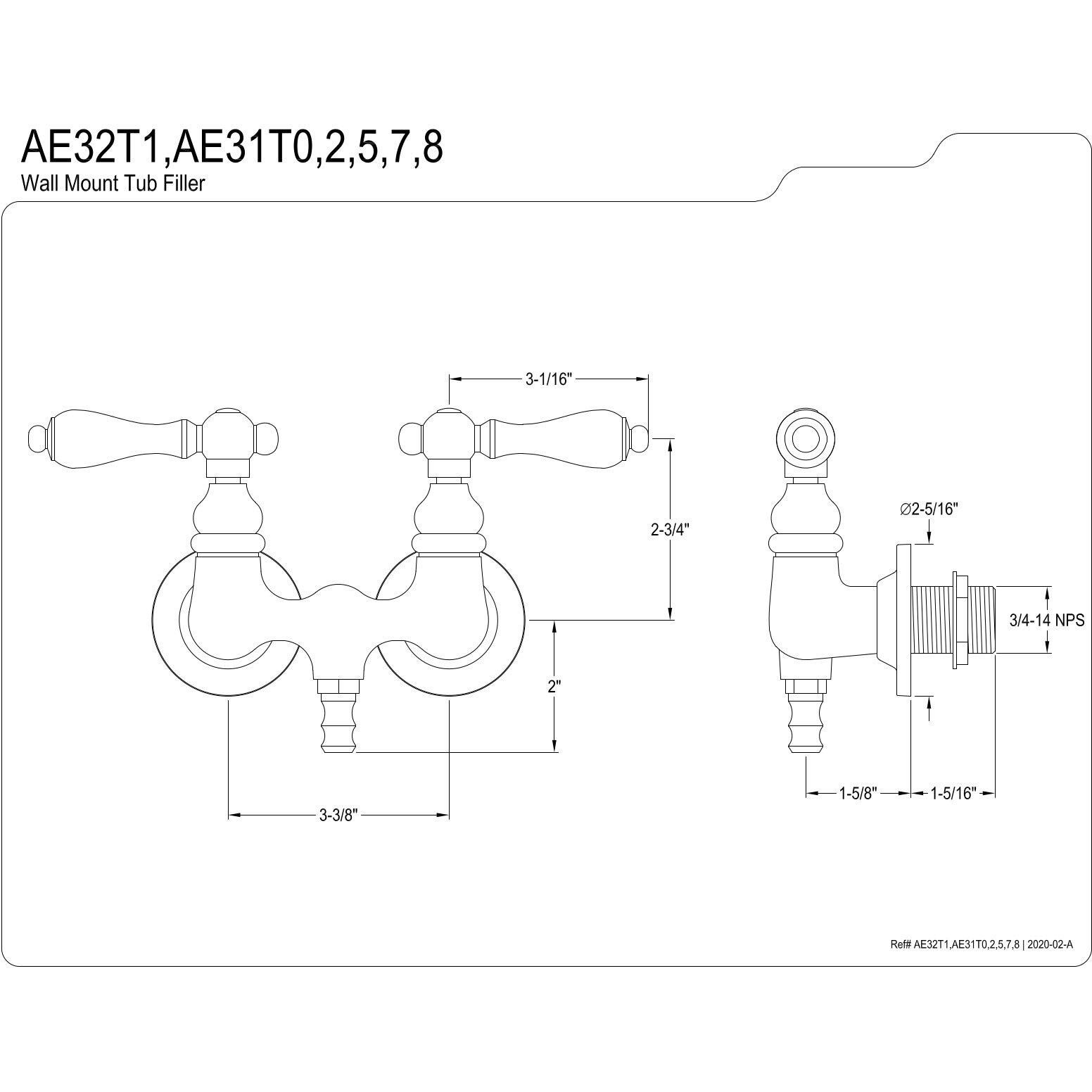 Kingston Brass Ae31T5 Aqua Vintage Clawfoot Tub Faucet, 2-7/8"" In Spout Reach, Oil Rubbed Bronze