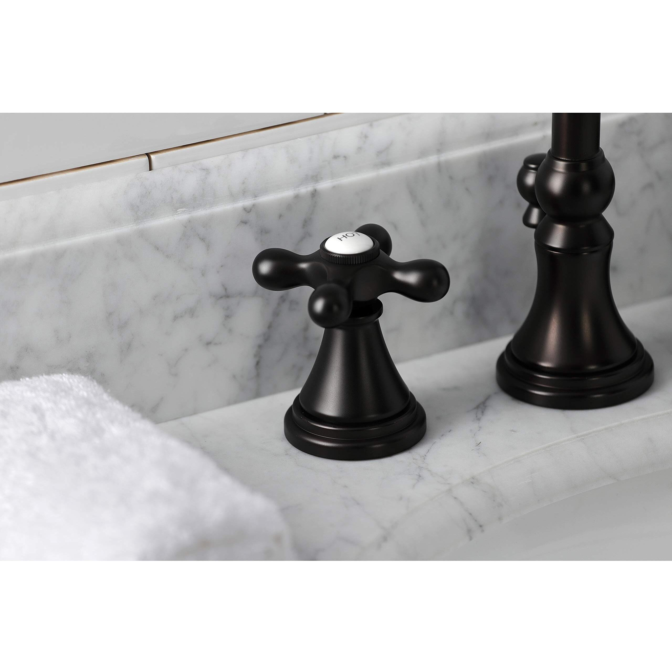 Kingston Brass Ks2985Ax Governor Widespread Lavatory Faucet With Brass Pop-Up With Metal Cross Handle, Oil Rubbed Bronze