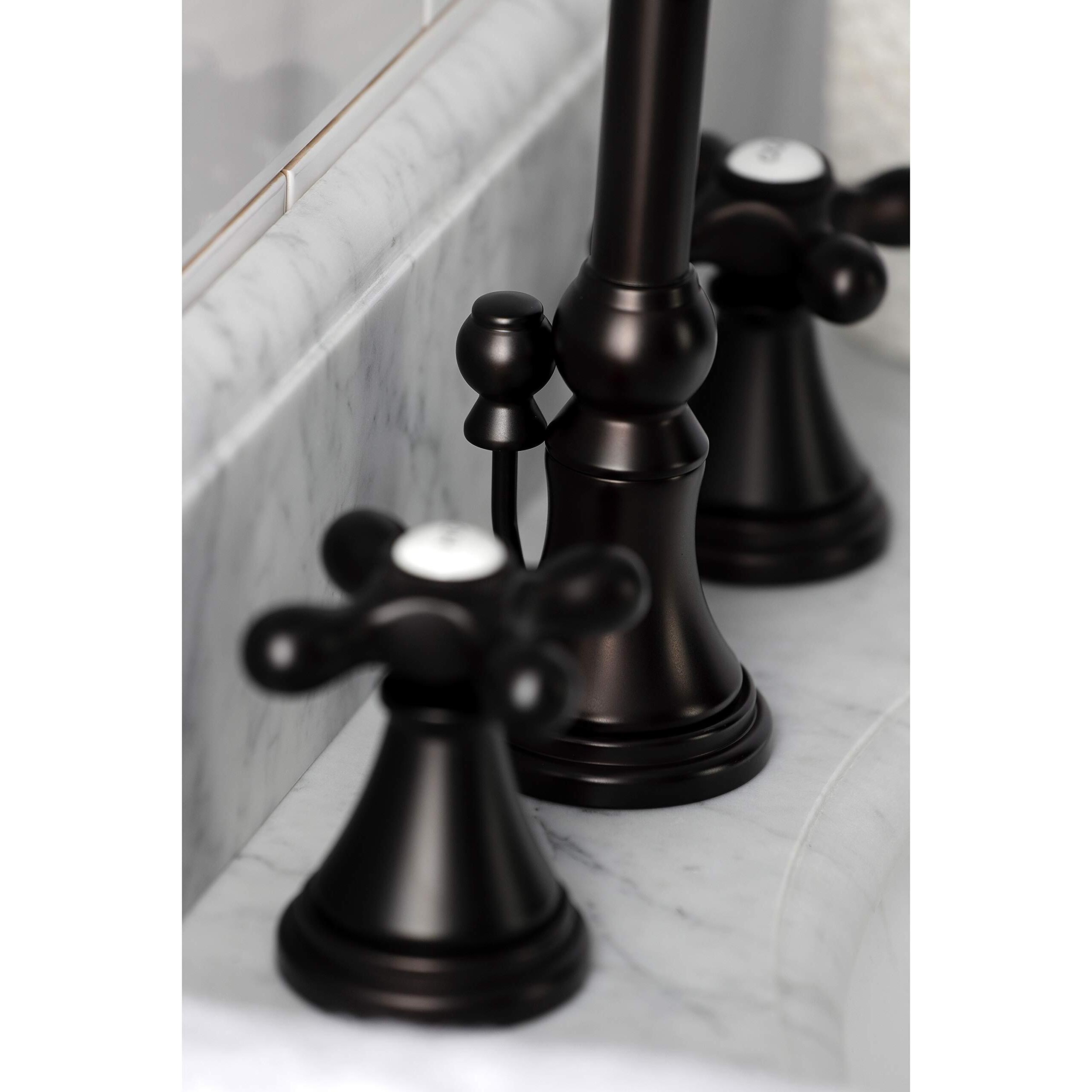 Kingston Brass Ks2985Ax Governor Widespread Lavatory Faucet With Brass Pop-Up With Metal Cross Handle, Oil Rubbed Bronze