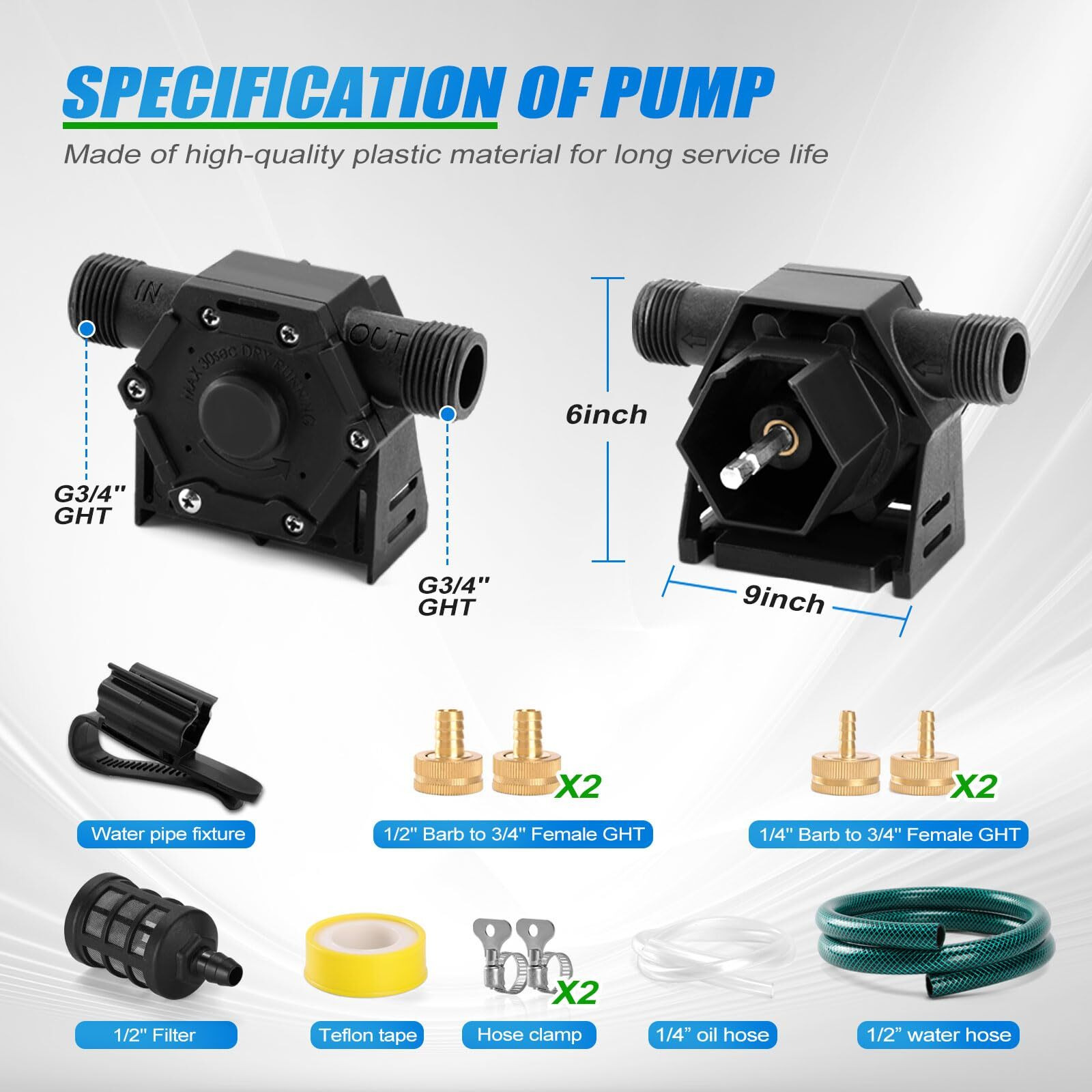 Fidisp Drill Pump For Water 12Pcs, 750 Gph Electric Drill Pump With Water Hose, Oil Hose And Adapter, For Water, Gasoline, Garden, Rain Barrels(Black)