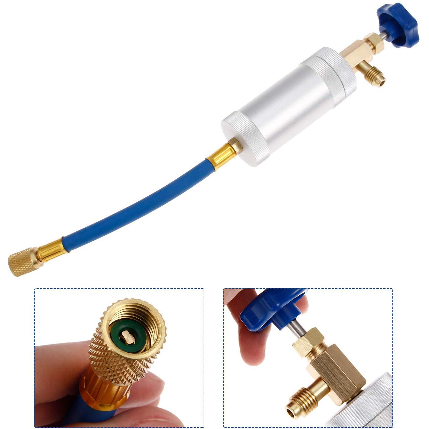 Aupoko R134A Ac Oil Dye Injector, Oil Filling Syringe With 1/2"" Male And 1/2"" Female, Fits For R134A Air Conditioning Universal A/C Injection Tool