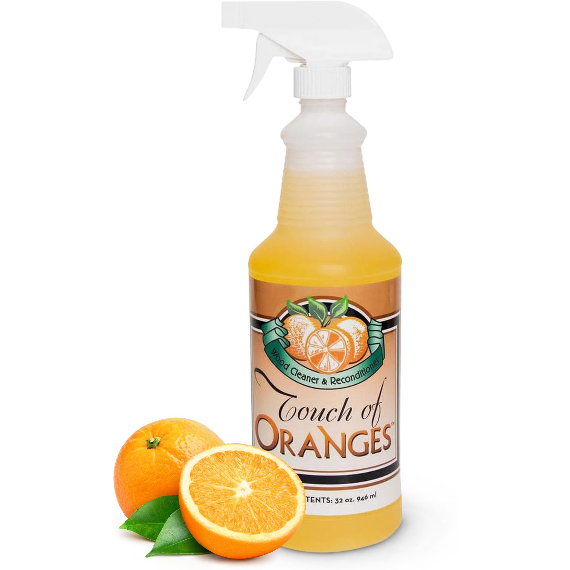 Touch Of Oranges Wood Cleaner & Polish Spray Real Orange Oil Luster Finish, Clean Kitchen Cabinets, Hardwood Floor And All Wood, Restorer, Conditioner - 32 Oz