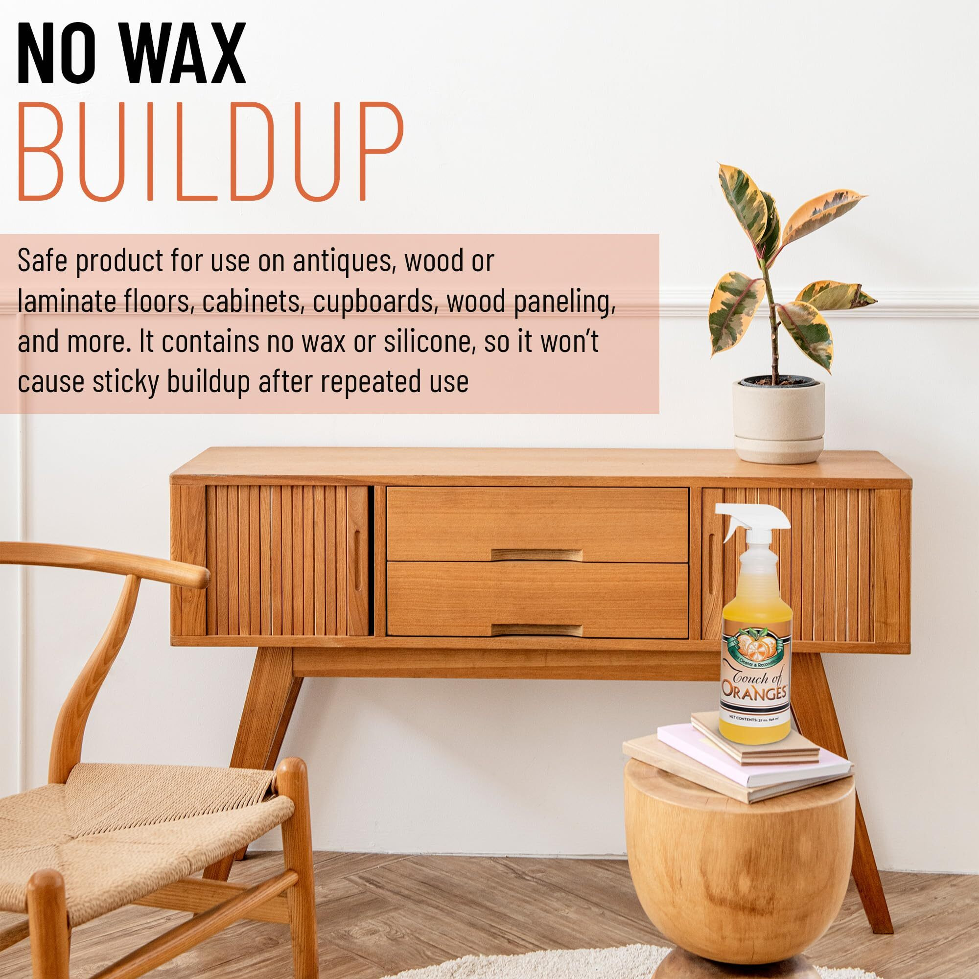 Touch Of Oranges Wood Cleaner & Polish Spray Real Orange Oil Luster Finish, Clean Kitchen Cabinets, Hardwood Floor And All Wood, Restorer, Conditioner - 32 Oz