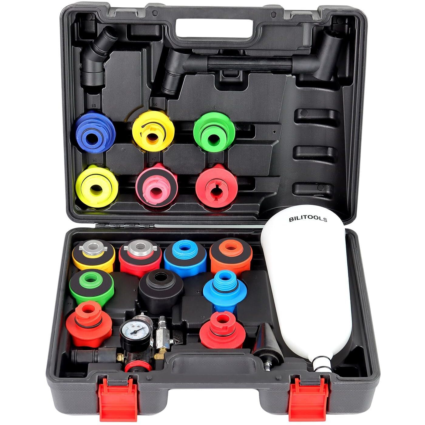 Bilitools Oil Funnel Kit For Engine Oil Change, Automotive Funnel Set With 15 Adapters, One-Hand Operation, No-Spill Design For Most Vehicles