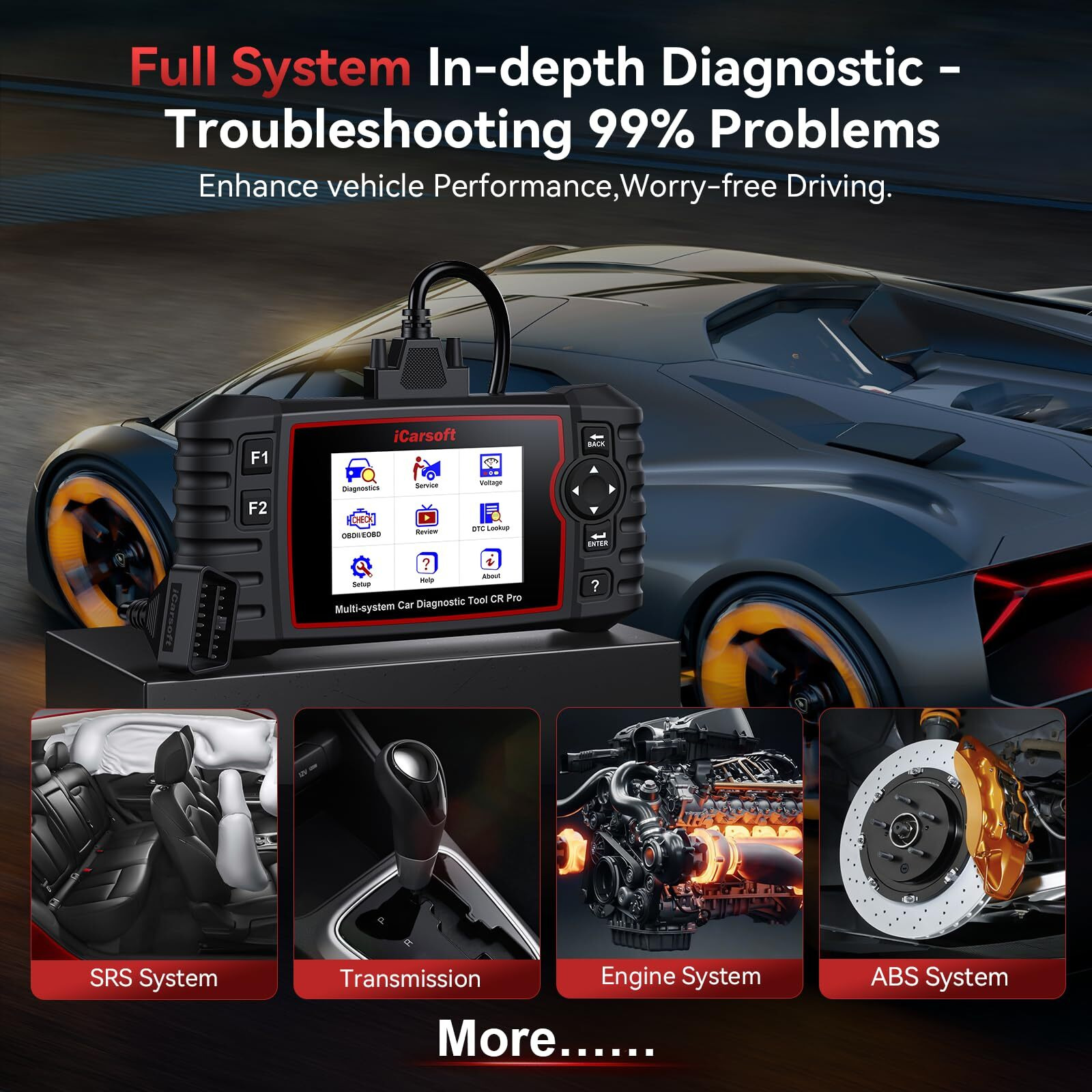 Icarsoft Cr Pro 2025 Ver Obd2 Scanner Diagnostic Tool All System Car Scan Tool Battery Test Live Data Graph With 9 Service Oil Reset Epb Bms Etc Sas Dp-F Abs Tpms Injector Coding Fault Code Reader