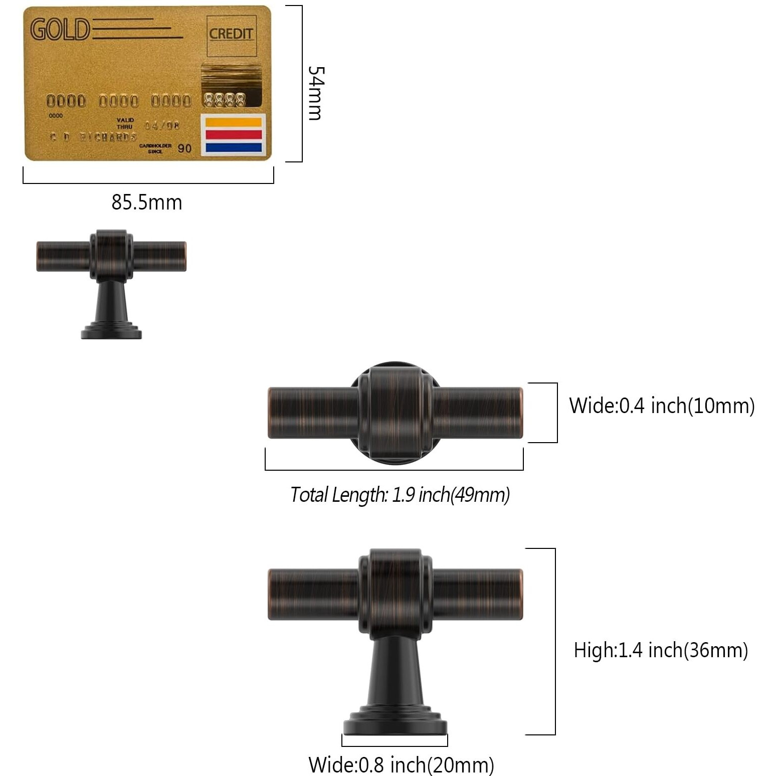 Amerdeco 10 Pack Oil Rubbed Bronze Cabinet Knobs 1.46 Inch(37Mm) Single Hole Cabinet Handles Rectangle Drawer Knobs And Pulls For Bathroom Cabinets Zh0069