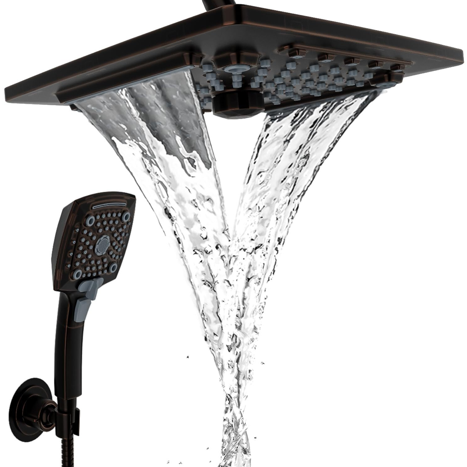 Ello&Allo Rain Shower Head With Handheld Spray, Rainfall Shower Head Combo With 60"" Hose, Adjustable Dual Showerhead Set With 3-Way Diverter, Oil-Rubbed Bronze