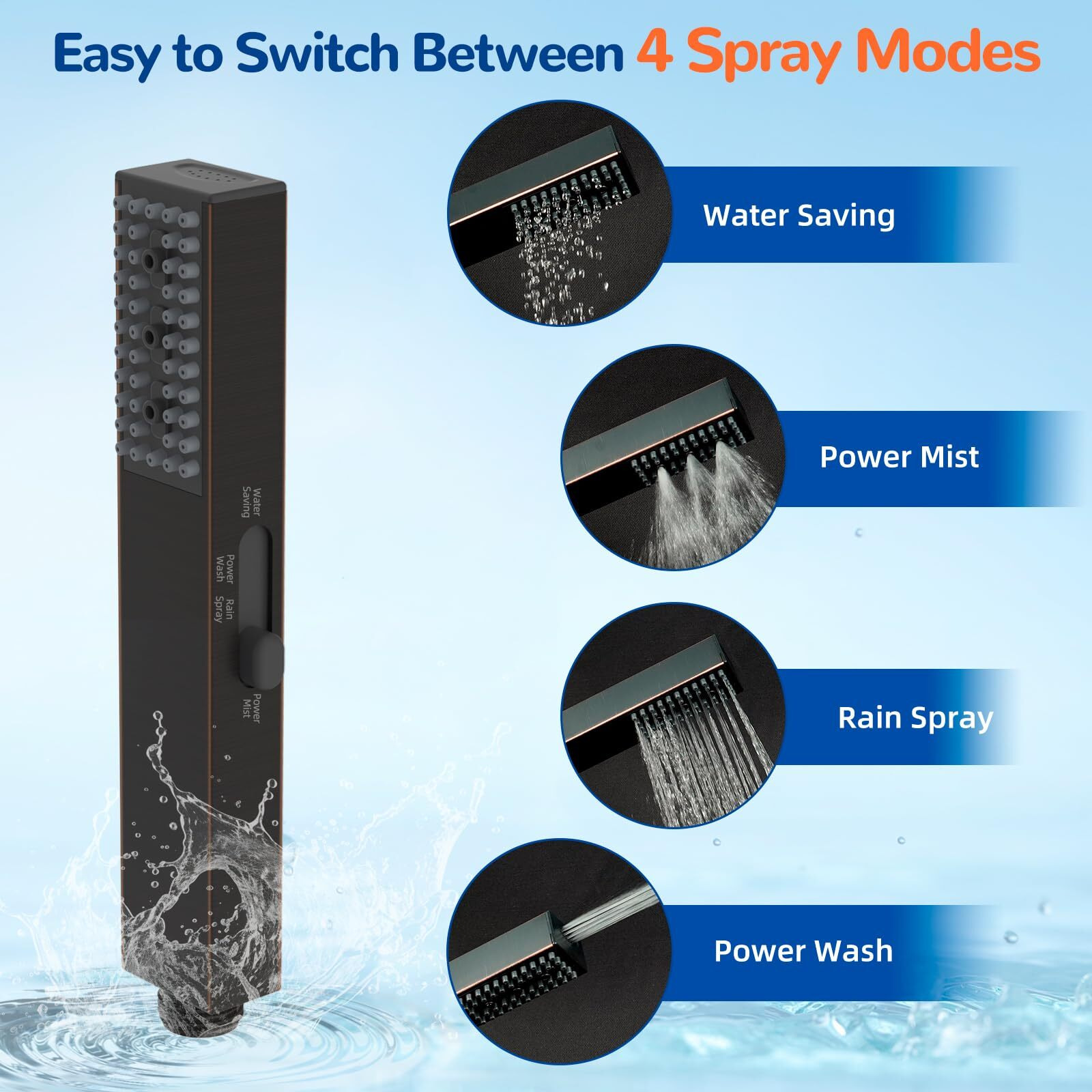 Hibbent All Metal Handheld Shower Head, High Pressure Upgraded 4 Spray Stainless Steel Showerhead, Built-In Power Wash To Clean Tub & Pets, Adjustable Brass Holder, 71"" Hose, Oil-Rubbed Bronze