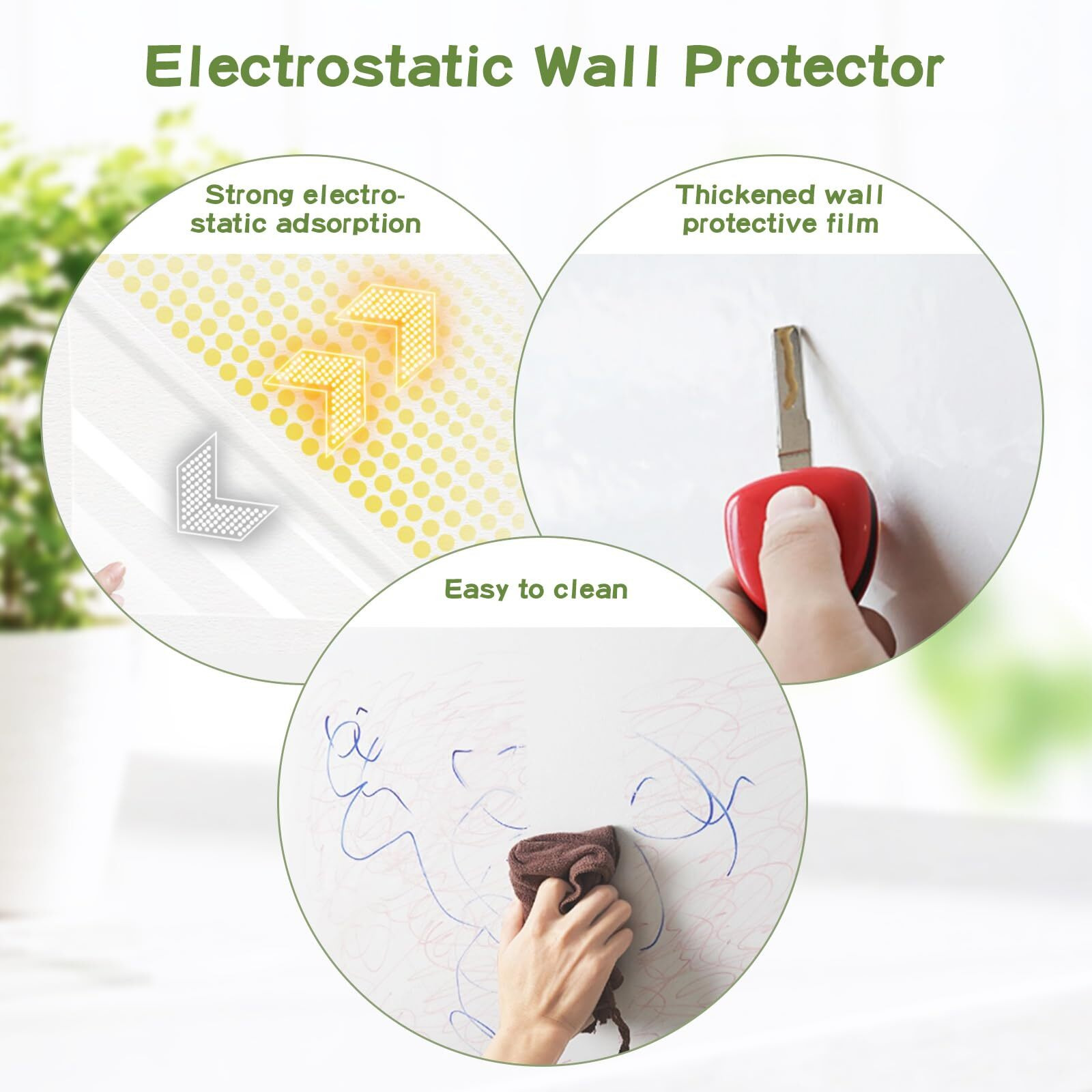 Wall Protector Clear Contact Paper Electrostatic Absorption Wall Protective Film Removable Walls Covering Oil Proof Waterproof Back Splash Protectors Wallpaper For Trash Can Chair Cat Dog Stove