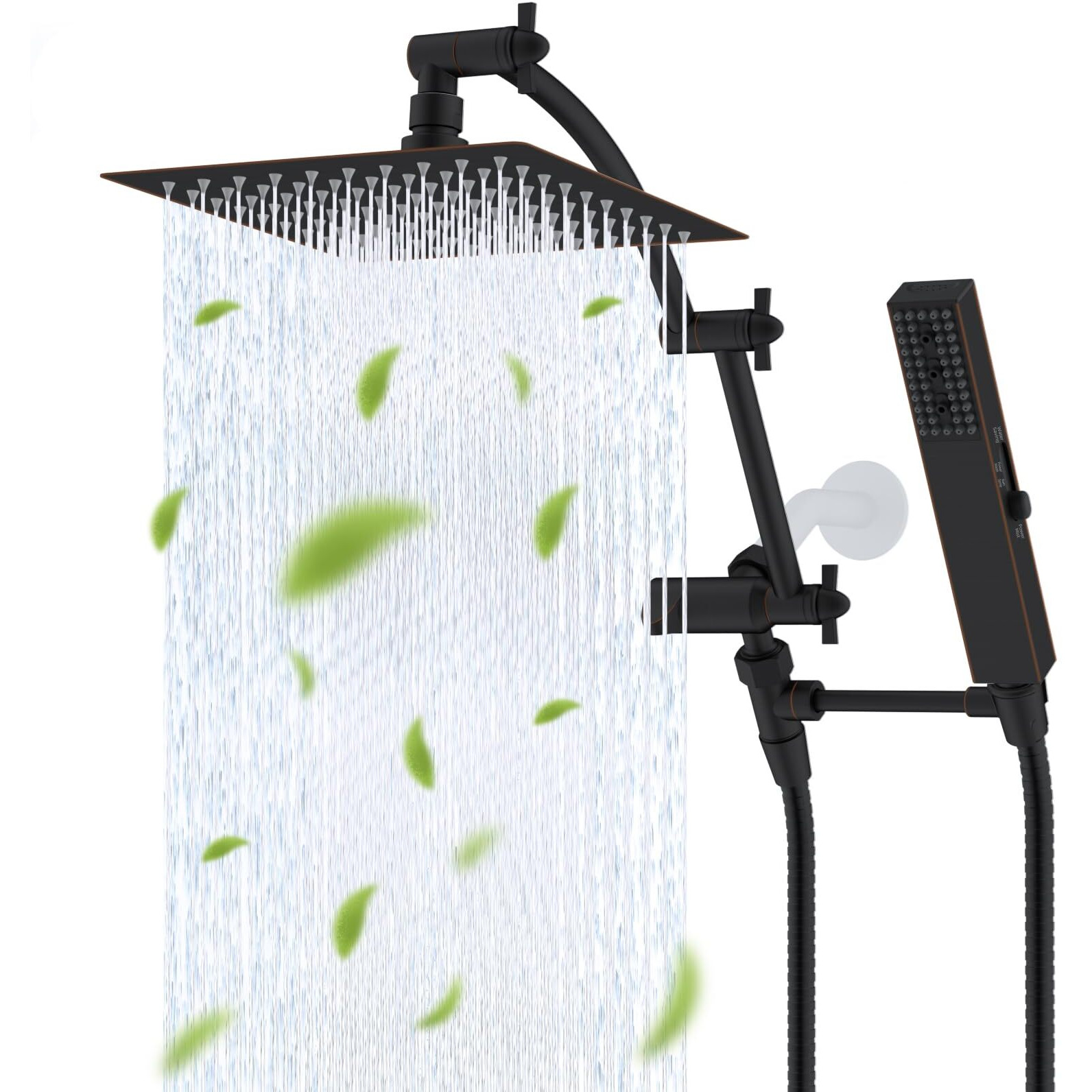 Hibbent All Metal 8'' Rainfall Shower Head, Shower Head Combo, High Pressure Handheld Shower Wand, 4 Sprays, 16'' Adjustable Arc-Shaped Extension Arm, 71'' Hose, Showerhead Holder, Oil Rubbed Bronze