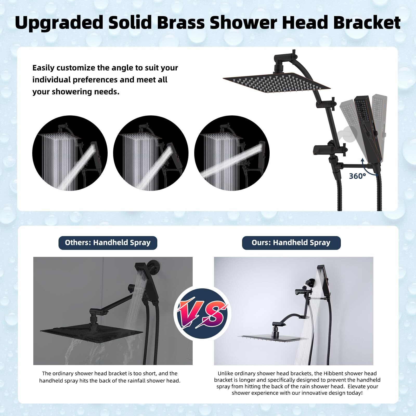 Hibbent All Metal 8'' Rainfall Shower Head, Shower Head Combo, High Pressure Handheld Shower Wand, 4 Sprays, 16'' Adjustable Arc-Shaped Extension Arm, 71'' Hose, Showerhead Holder, Oil Rubbed Bronze