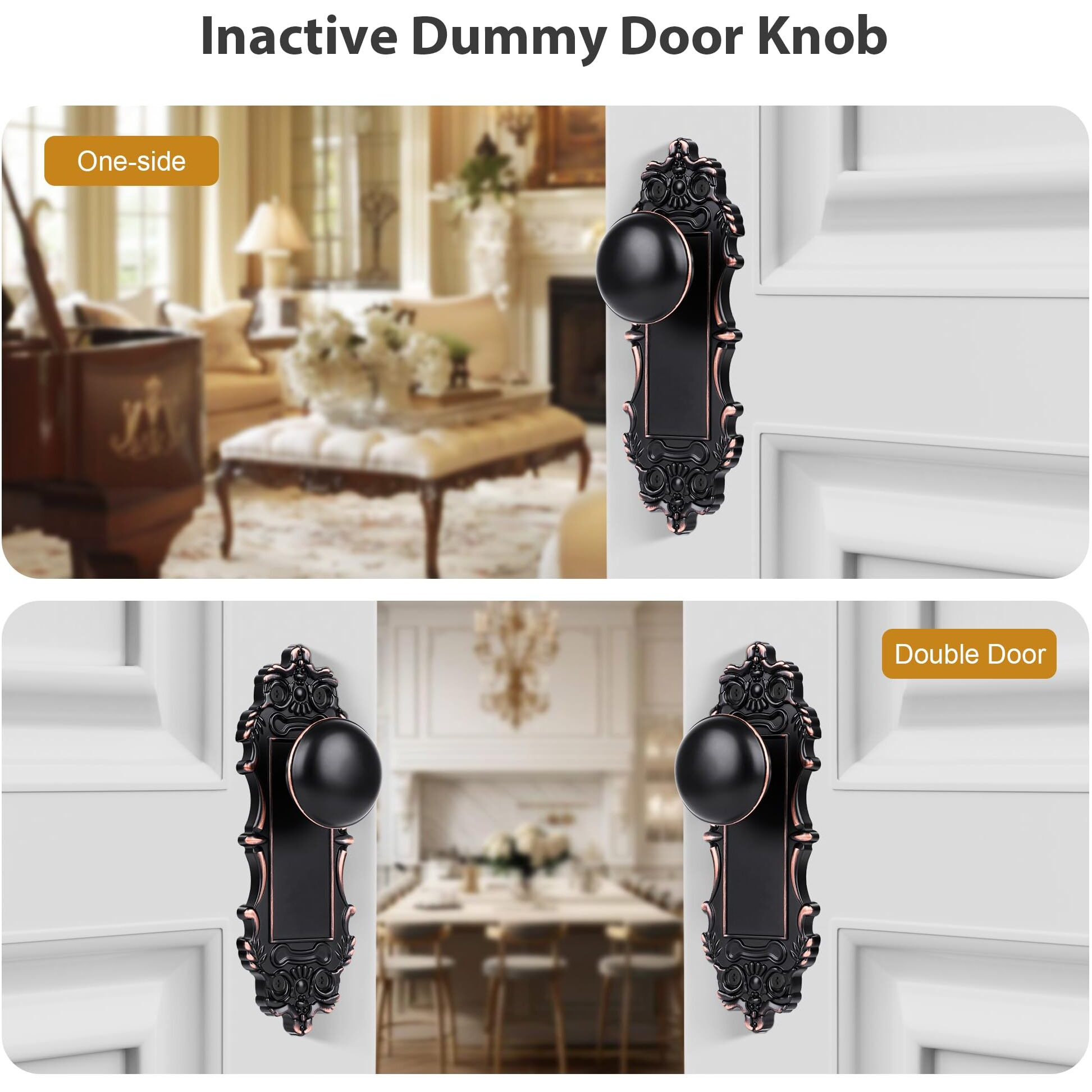 Toptotoo Dummy Door Knob Interior, Antique Old Style Door Knob Replacement For Closet Vintage Bifold Cabinet Dummy Door Handles No Lock, Oil Rubbed Bronze Finish 2 Pack