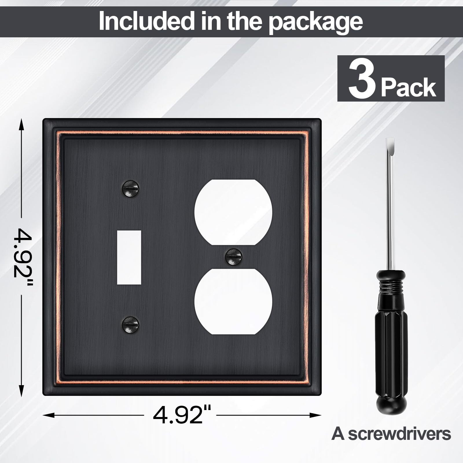 Combination Metal Light Switch Covers Wall Plate, 1 Toggle/1 Duplex Switch Plate Outlet Covers Oil Rubbed Bronze Decorative 2 Gang Wall Plate - Classic Style, 3 Pack