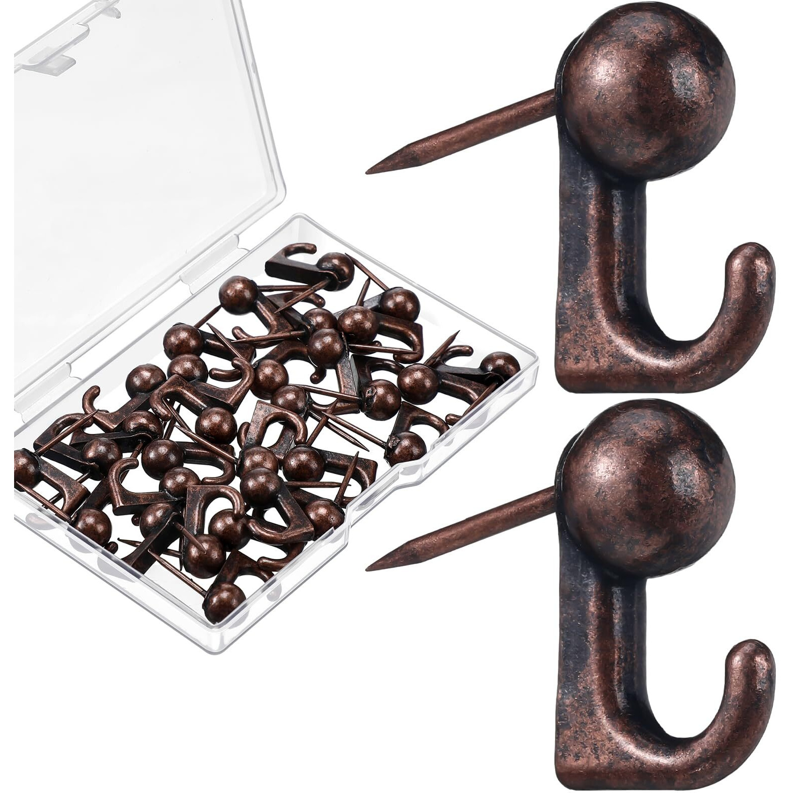 Jetec 30 Pieces Metal Push Pin Hangers Pin Wall Hooks Picture Hanging Picture Nails Frame Oil Painting Hooks On Wooden Or Fabric Wall For Home Or Office (Bronze)