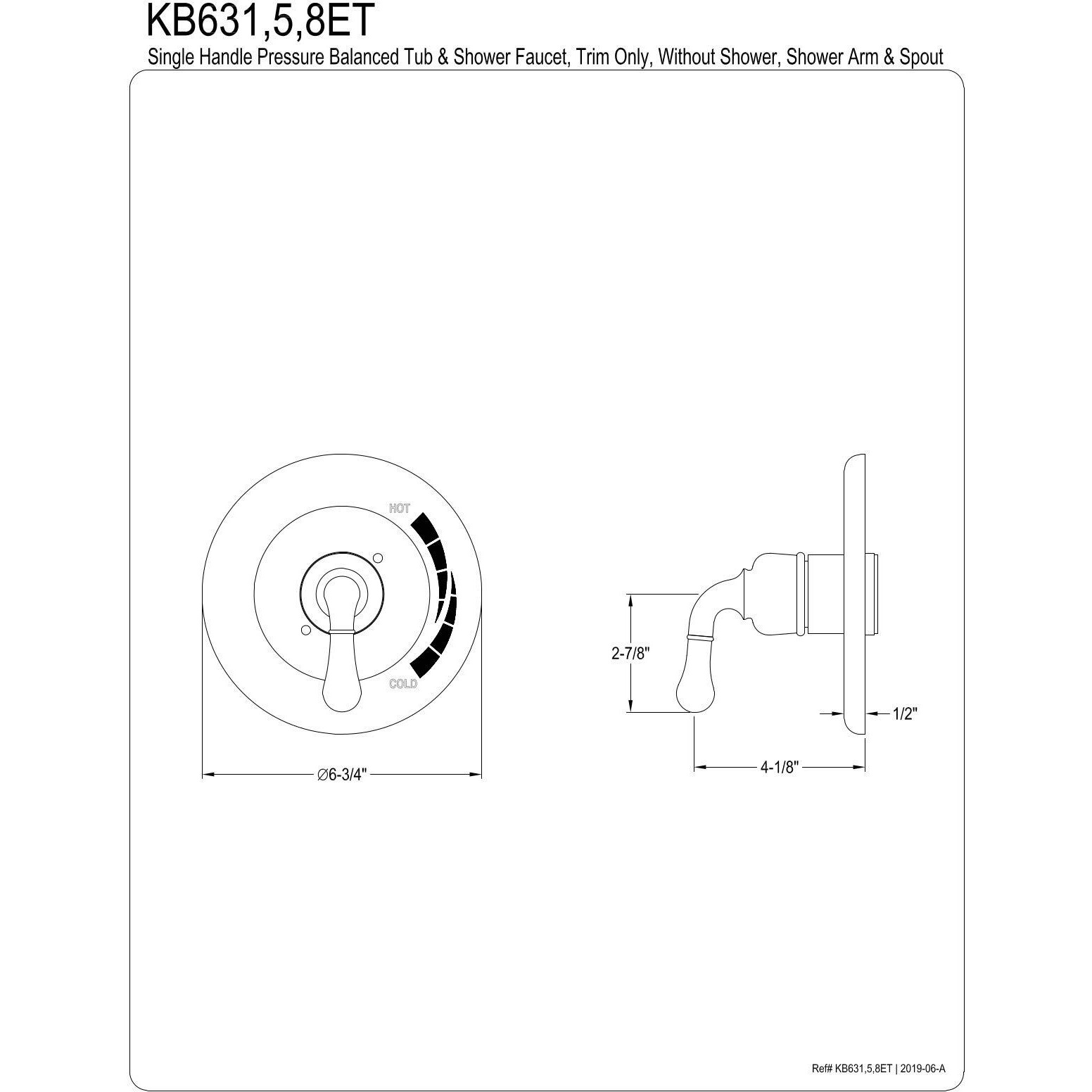 Kingston Brass Kb635Et Tub And Shower Trim Kit, Oil Rubbed Bronze 6.75 X 6.75 X 4.63