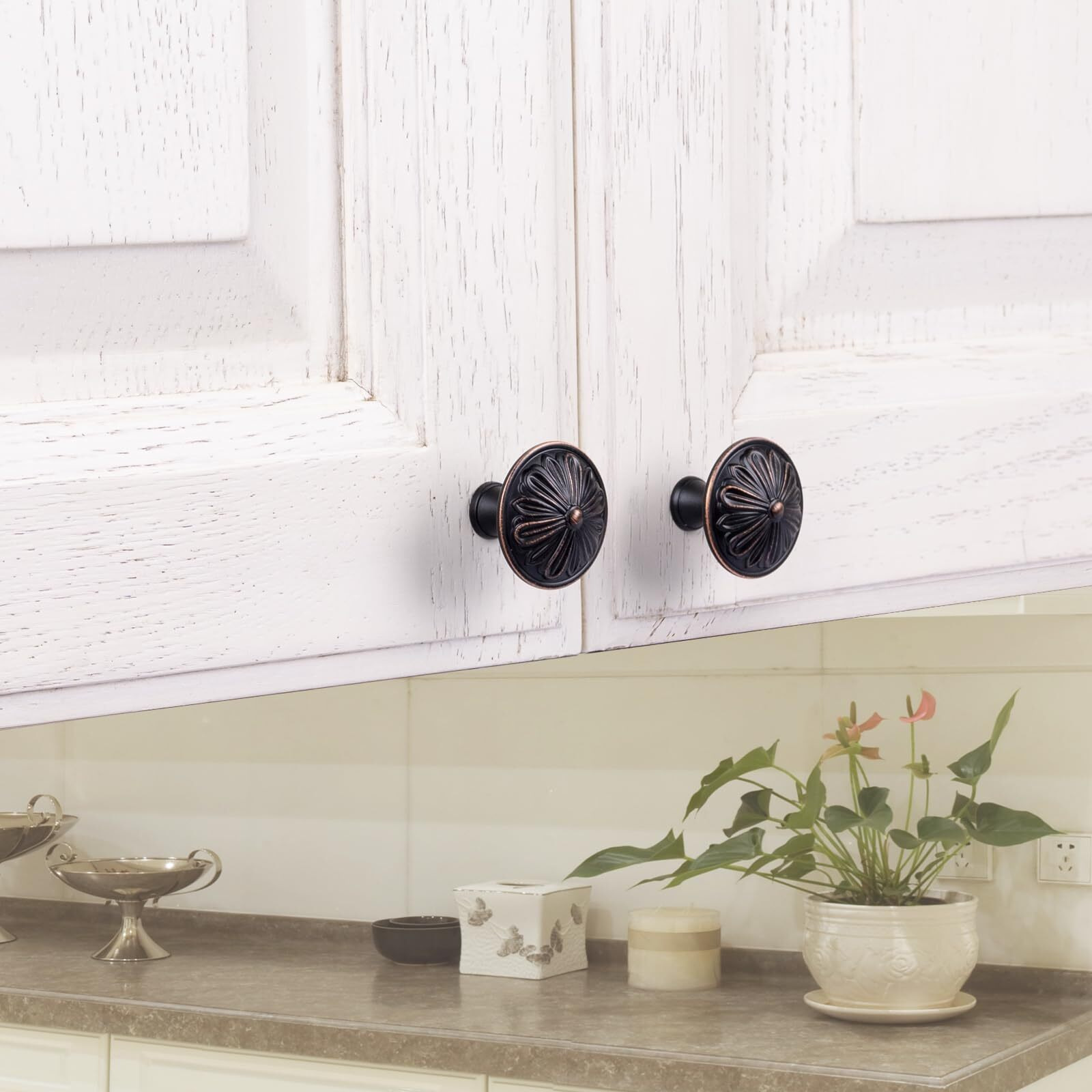 Dwyl & Lwyd Oil Rubbed Bronze Cabinet Knobs, 10 Pack Solid Zinc Alloy Round Drawer Pulls - 1.4"" Dia Bronze Handles For Cabinets And Dresser Drawers, Kitchen Bifold Door