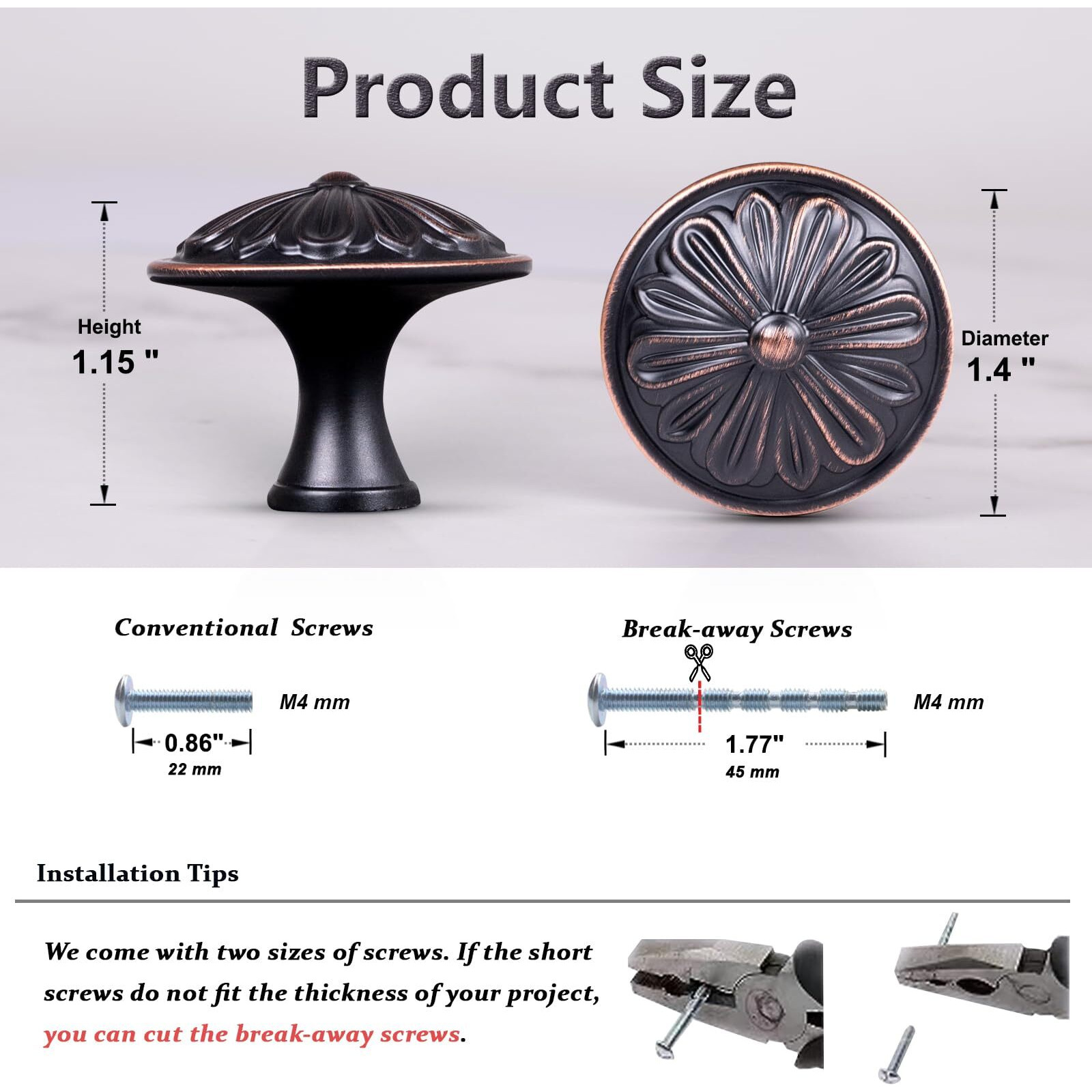 Dwyl & Lwyd Oil Rubbed Bronze Cabinet Knobs, 10 Pack Solid Zinc Alloy Round Drawer Pulls - 1.4"" Dia Bronze Handles For Cabinets And Dresser Drawers, Kitchen Bifold Door
