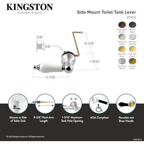 Kingston Brass Ktpls5 Victorian Toilet Tank Lever, Porcelain Handle, Oil Rubbed Bronze