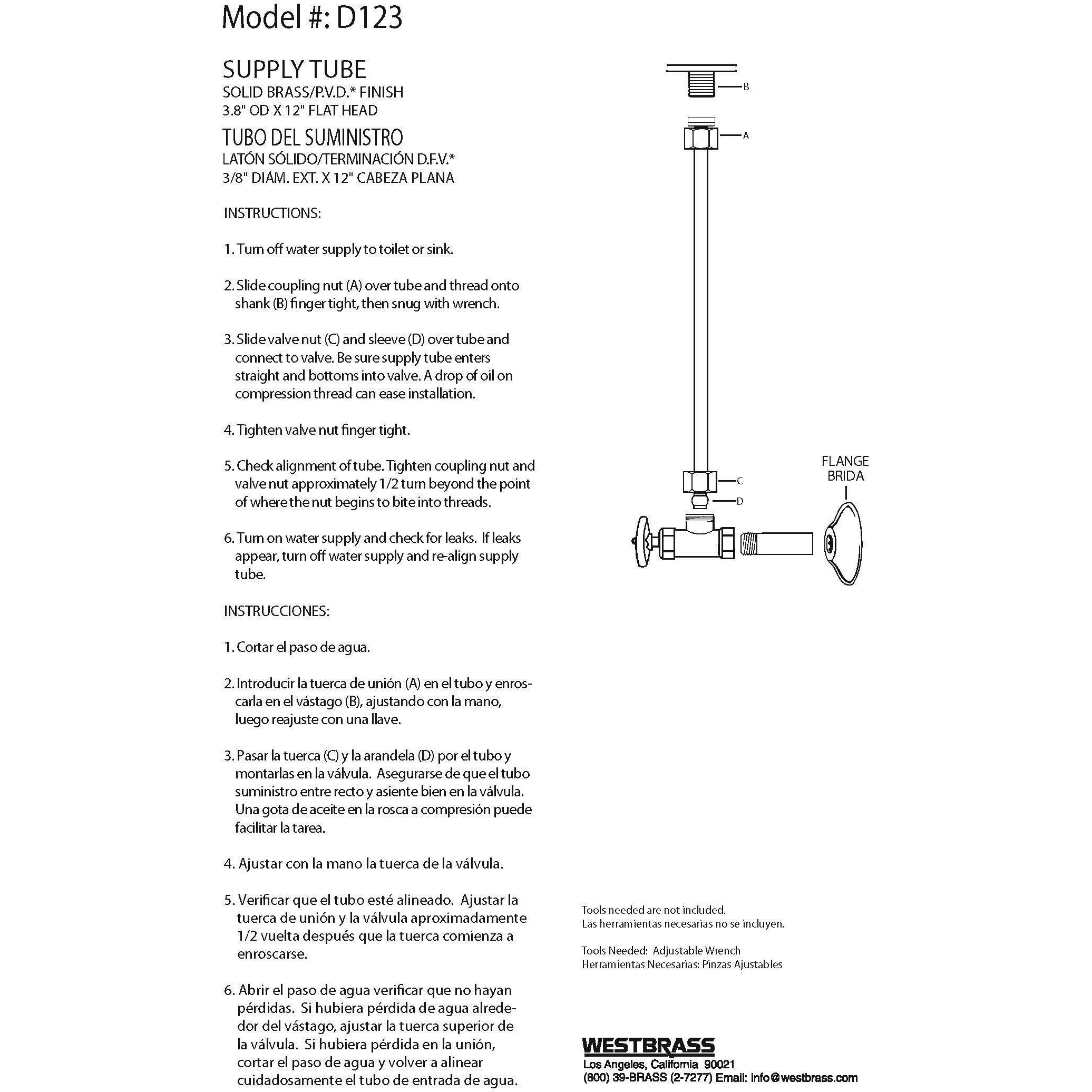 Westbrass D123-12 3/8"" X 12"" Brass Flat Head Toilet Riser Supply Line, Oil Rubbed Bronze