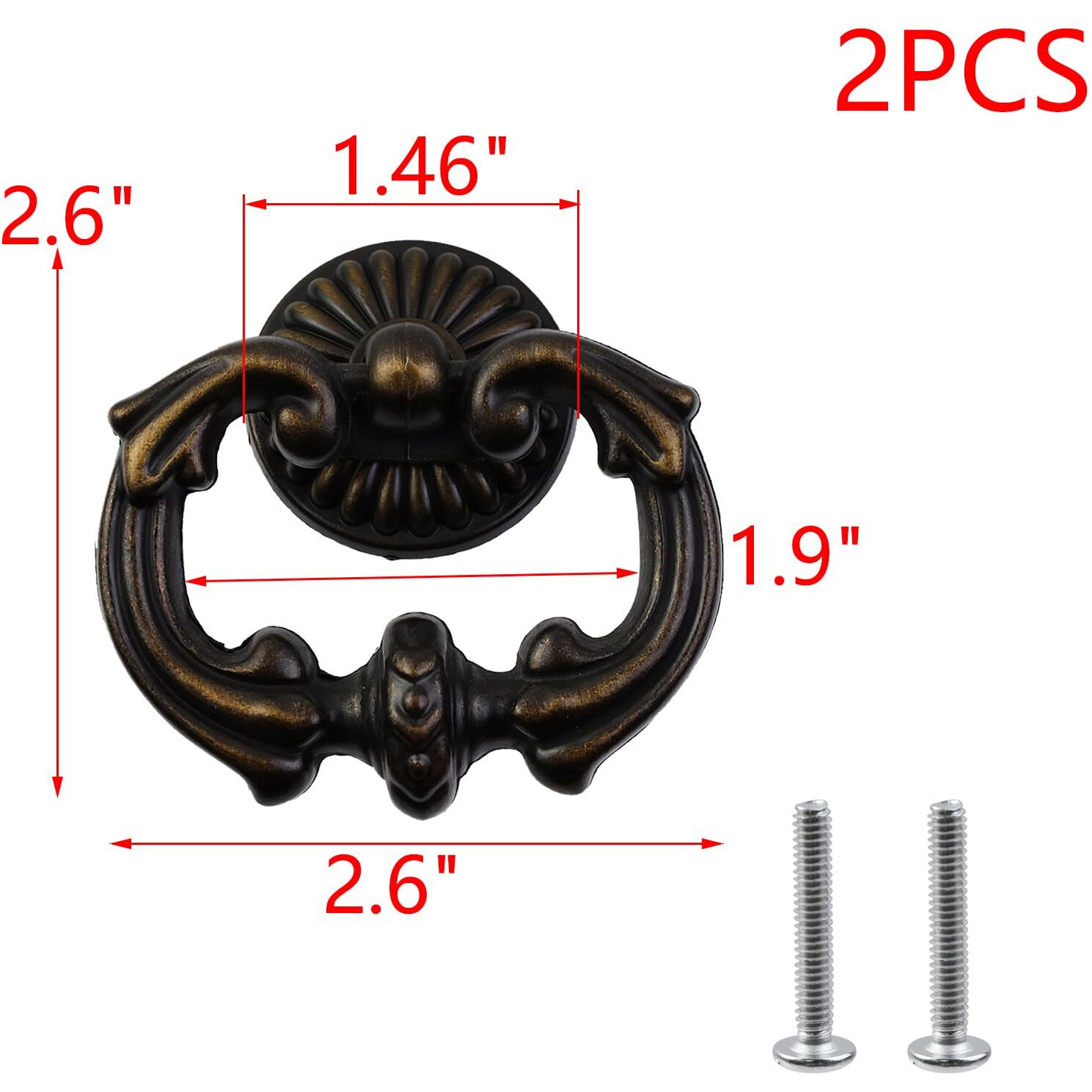 My Mironey 2 Pack Vintage Cabinet Handles, Oil Rubbed Bronze Ring Drawer Pulls, Zinc Alloy Hardware Knobs With Screws For Kitchen, Dresser, Cabinet