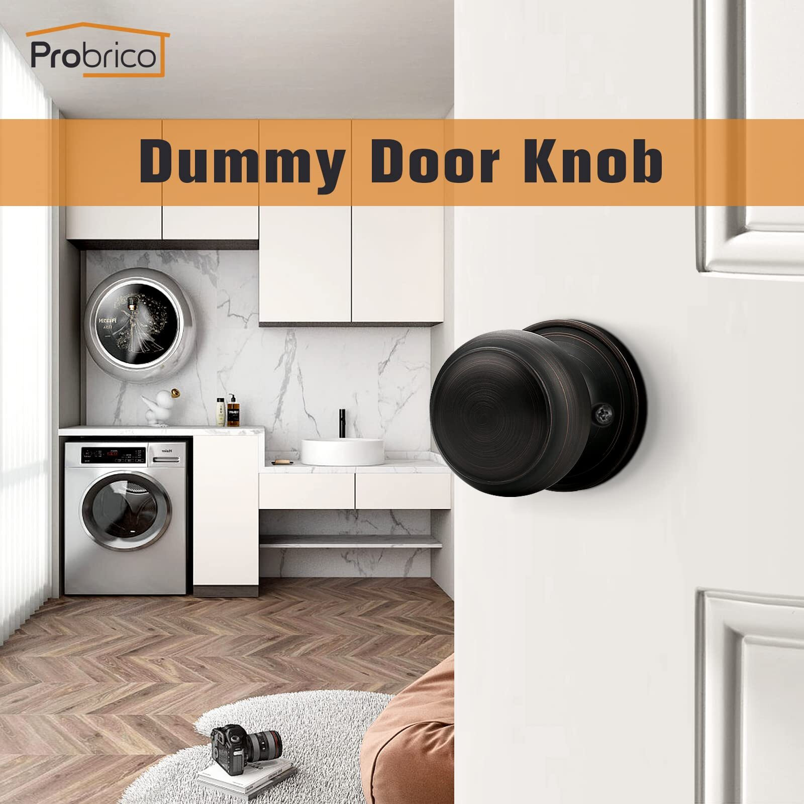 Probrico Oil Rubbed Brozne Door Knobs, Single Side Dummy Door Handles With Round Ball, Interior Door Knobs For Pantry Closet, 6 Pack