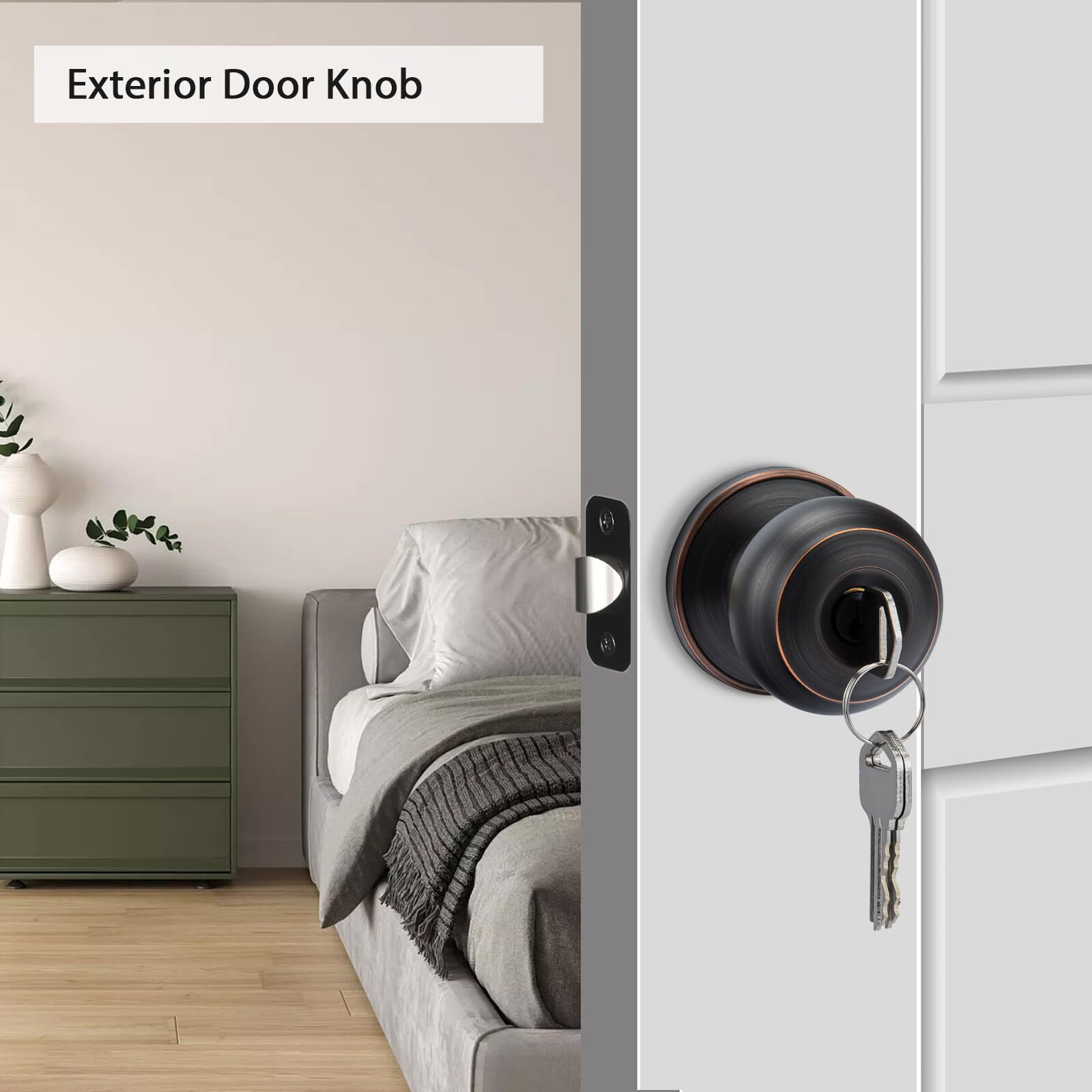 Goldenwarm Oil Rubbed Bronze Exterior Door Knob Keyed Entry Door Knob With Lock And Key, Bronze Entry Door Knobs For Front Door Bedroom Bathroom(3 Pack)