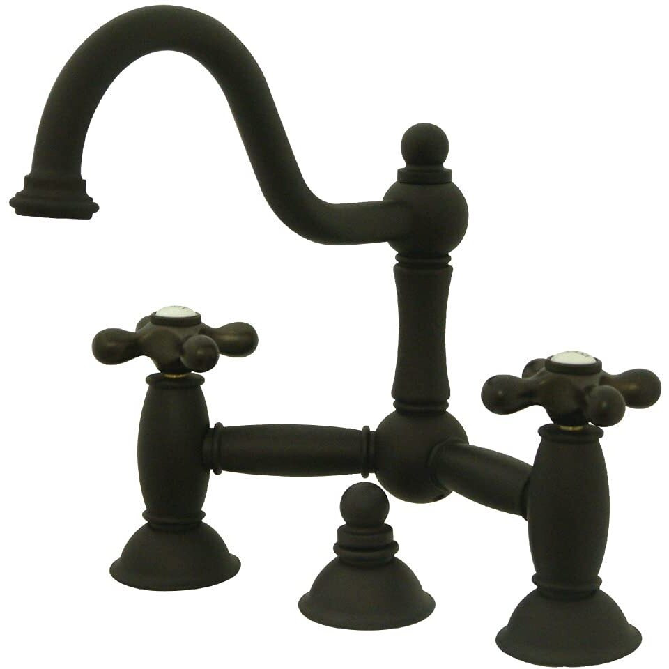 Kingston Brass Ks3915Ax Restoration Widespread Lavatory Faucet With Metal Cross Handle, Oil Rubbed Bronze