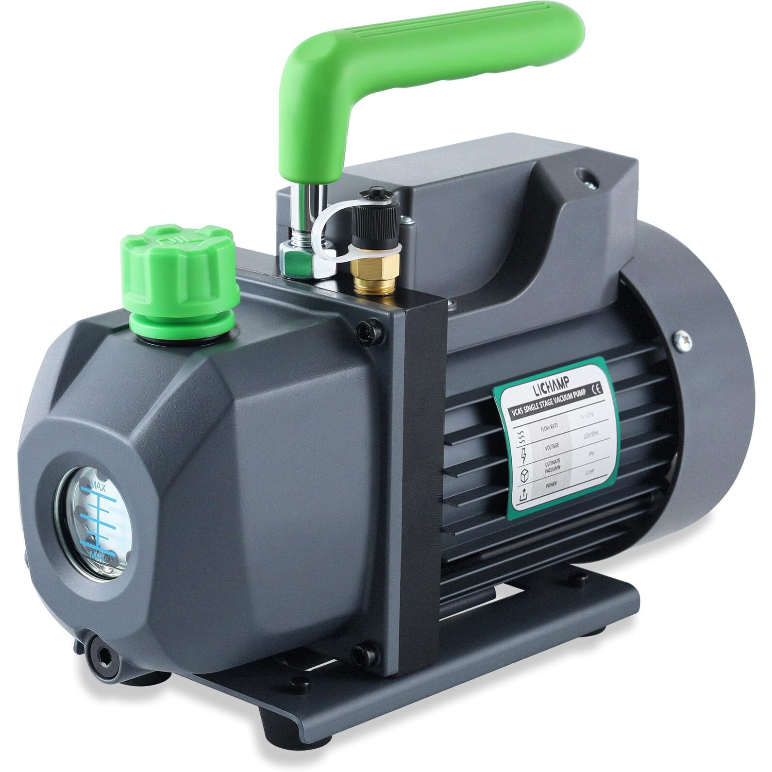 Lichamp Vacuum Pump, 4.5 Cfm 1/3 Hp Hvac Single Stage Vacuum Pump For R134A R410A R22 R12, For Automotive Air Conditioner Refrigerant, Oil Included, Cool Gray