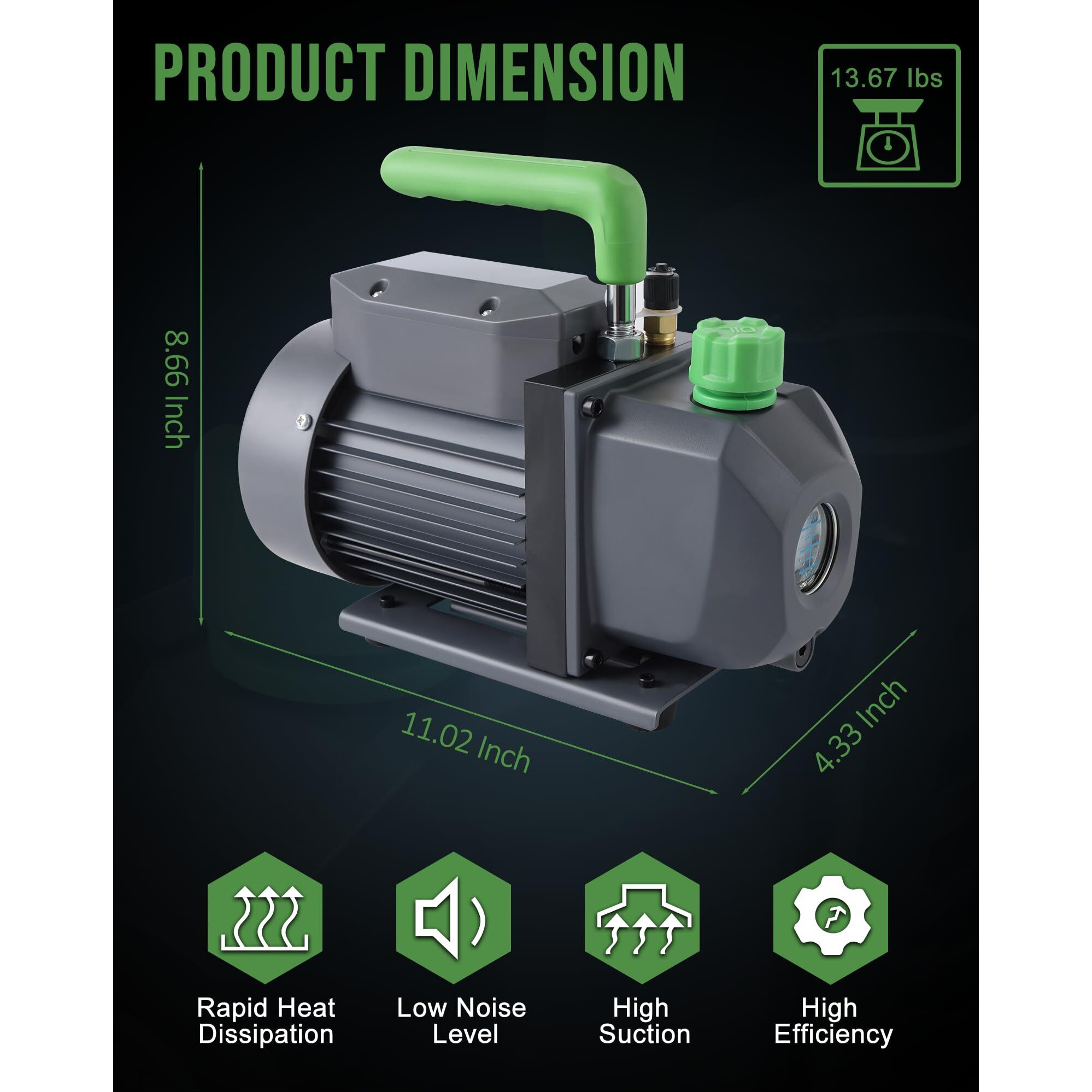 Lichamp Vacuum Pump, 4.5 Cfm 1/3 Hp Hvac Single Stage Vacuum Pump For R134A R410A R22 R12, For Automotive Air Conditioner Refrigerant, Oil Included, Cool Gray