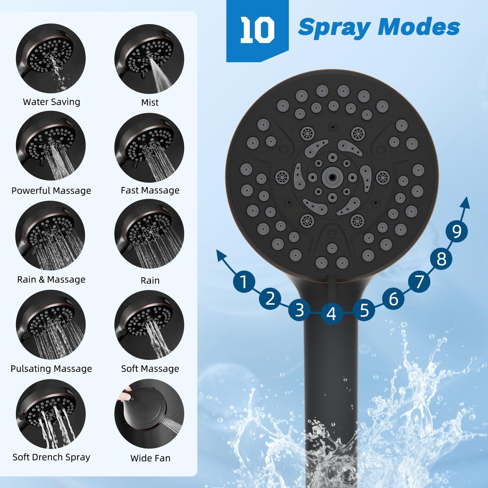 Hibbent Dual Filter All Metal 10"&quotRainfall Showerhead Combo, High Pressure Shower Head With 10-Spray Mode Handheld, 4-Way Diverter With Pause Mode, 71'' Shower Hose & Holder, Oil Rubbed Bronze