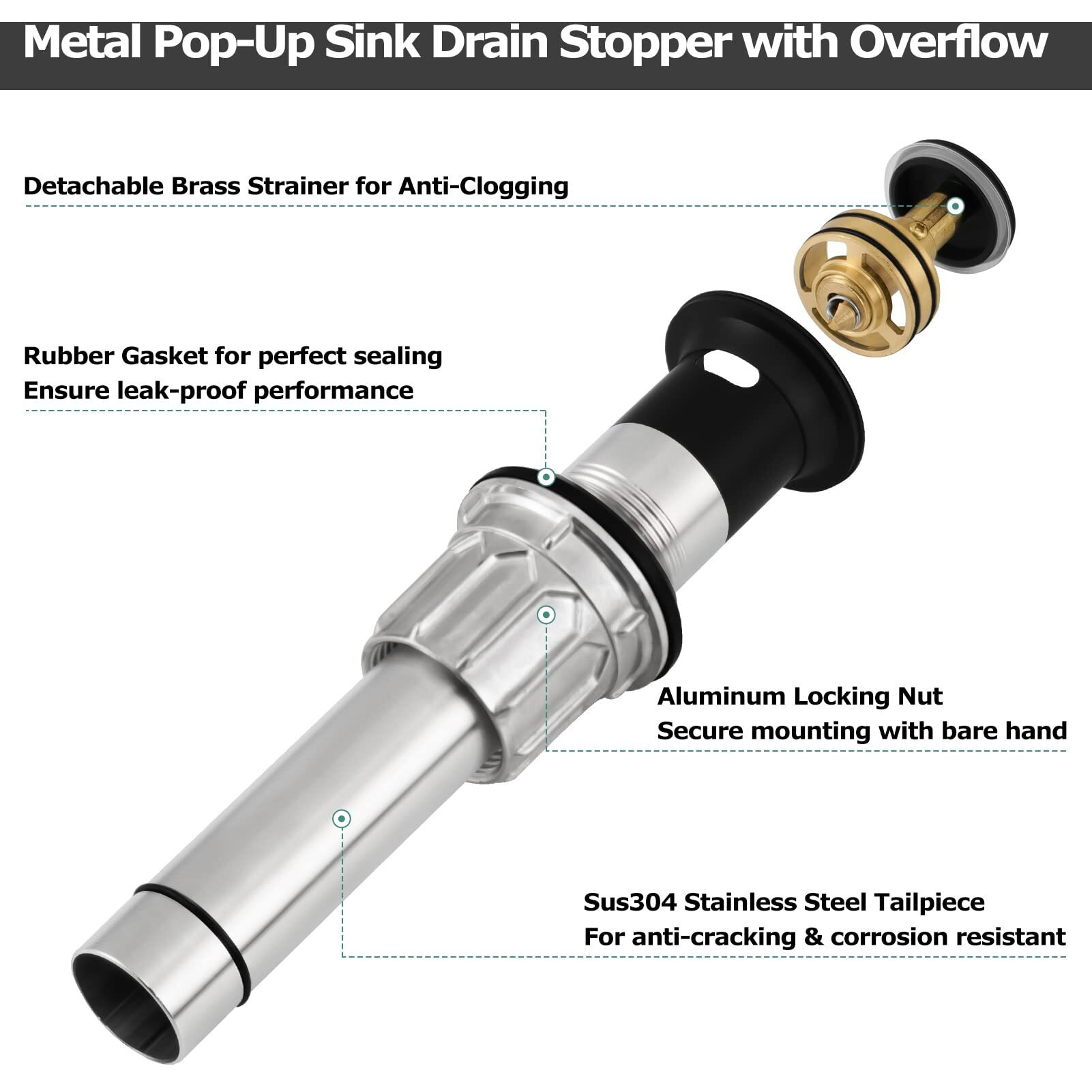 Parlos Bathroom Sink Drain With Overflow, Metal Pop Up Drain For Vessel Sink, Oil Rubbed Bronze, 2108503